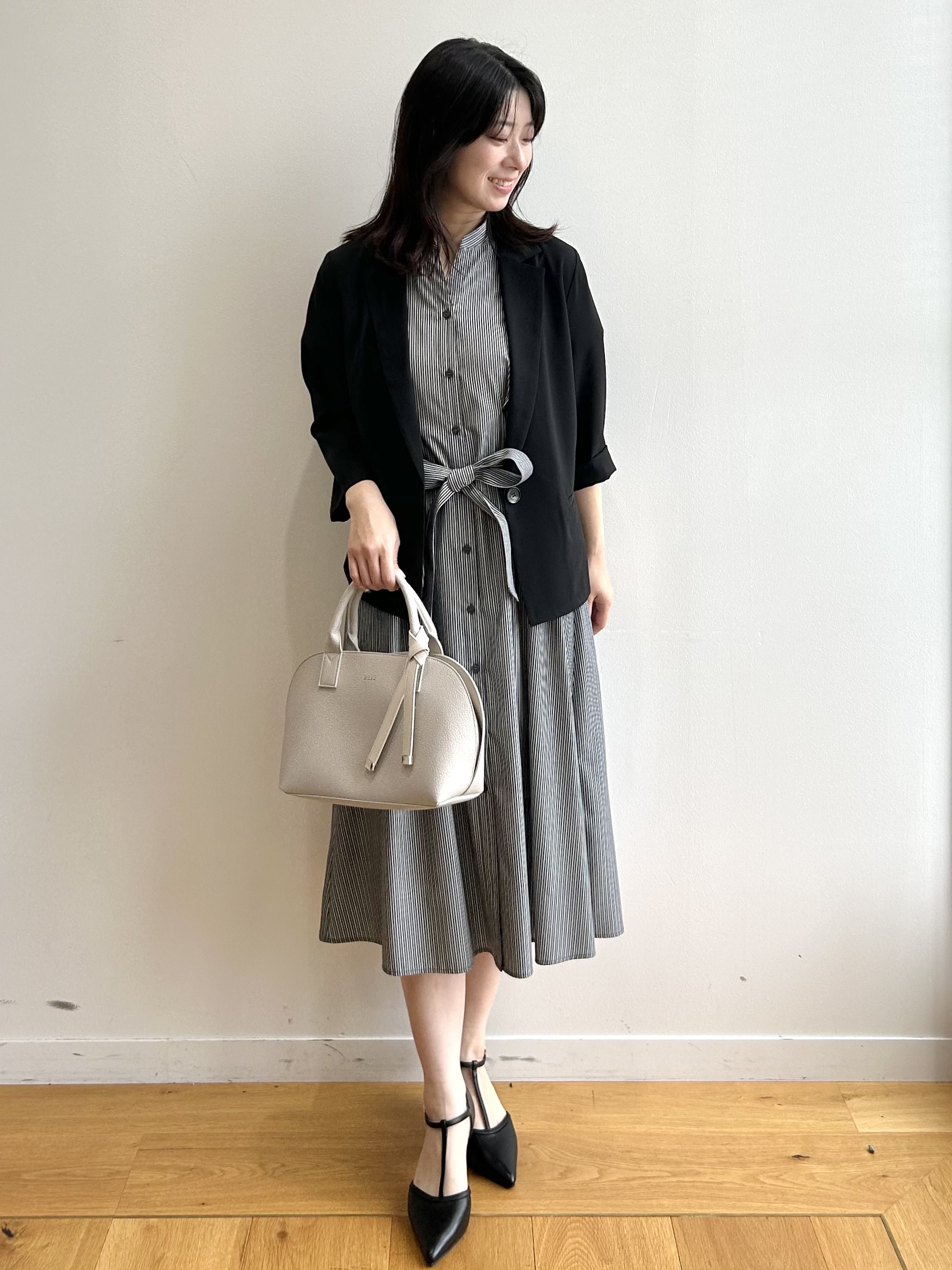 RINAさんの「index｜【接触冷感／UV】ストライプタックシャツワンピース《洗濯機OK》」を使ったコーディネート