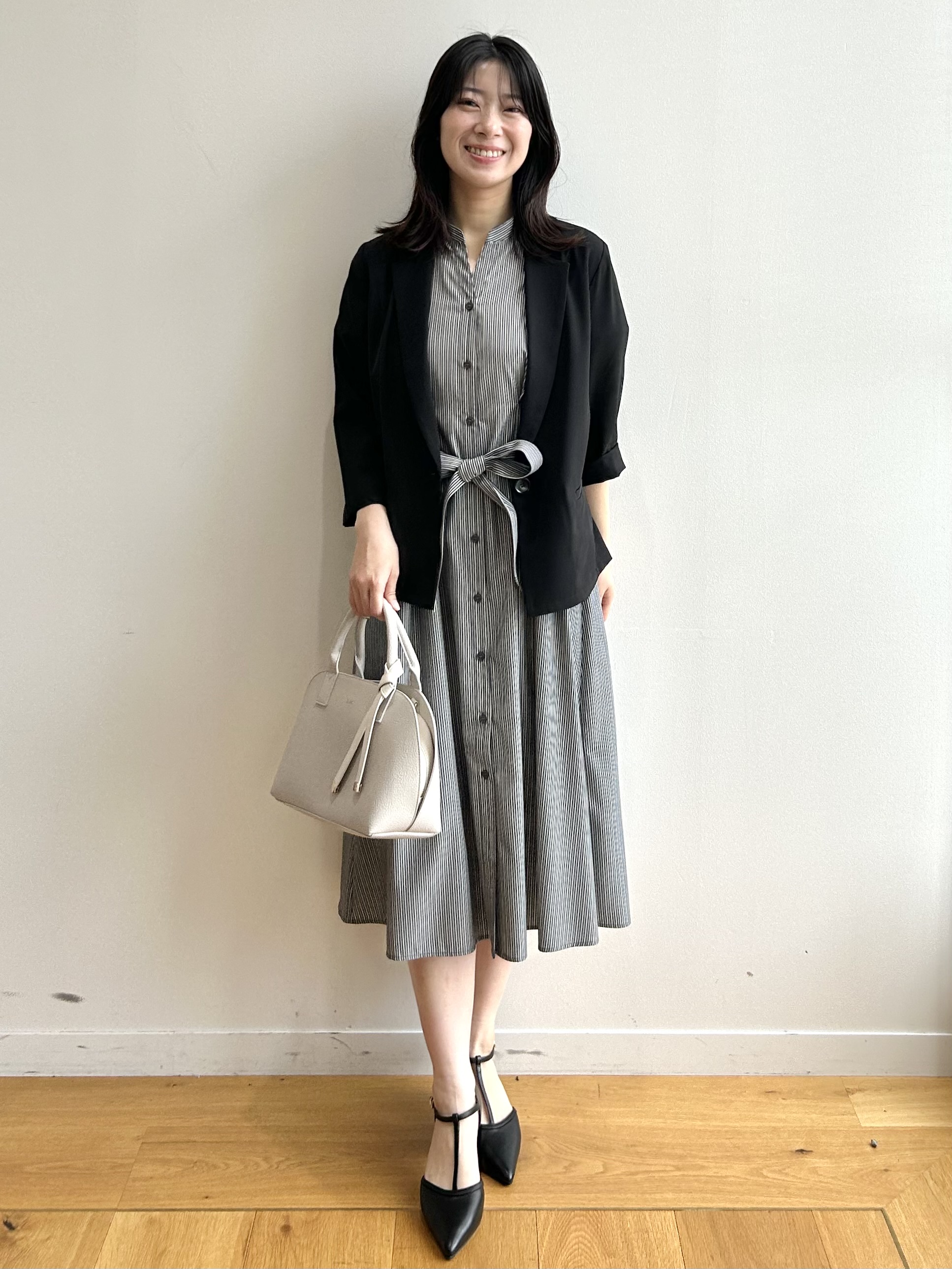 RINAさんの「index｜【接触冷感／UV】ストライプタックシャツワンピース《洗濯機OK》」を使ったコーディネート