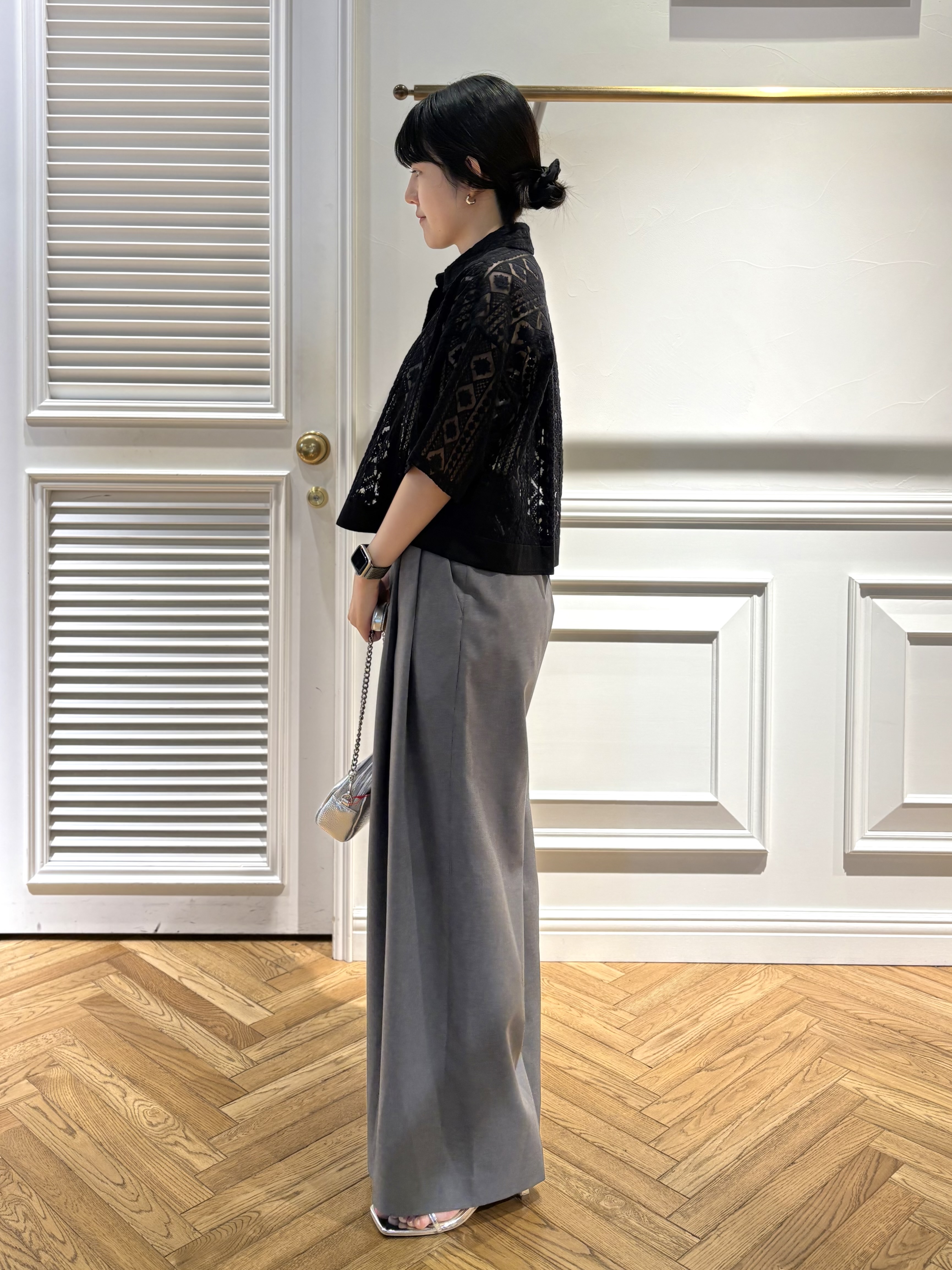 cocoさんの「DRESSTERIOR｜【着映え/ハーフ袖】ウォッシャブルレース クロップドシャツ」を使ったコーディネート