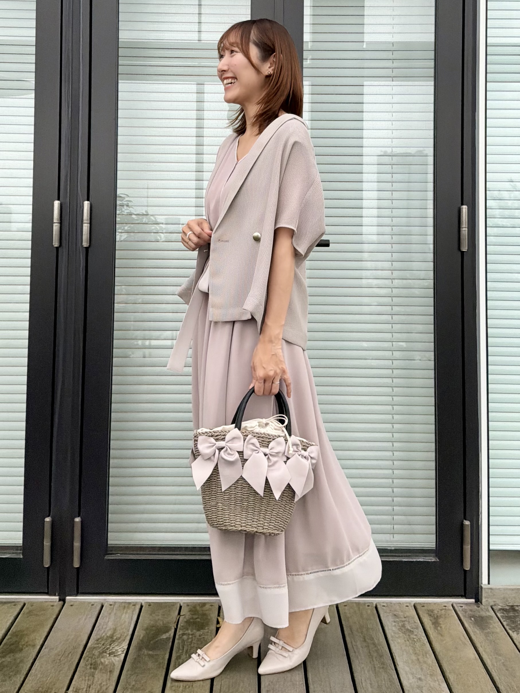 みぃさんの「Couture brooch｜【洗える】メッシュ調 半袖ジャケット」を使ったコーディネート