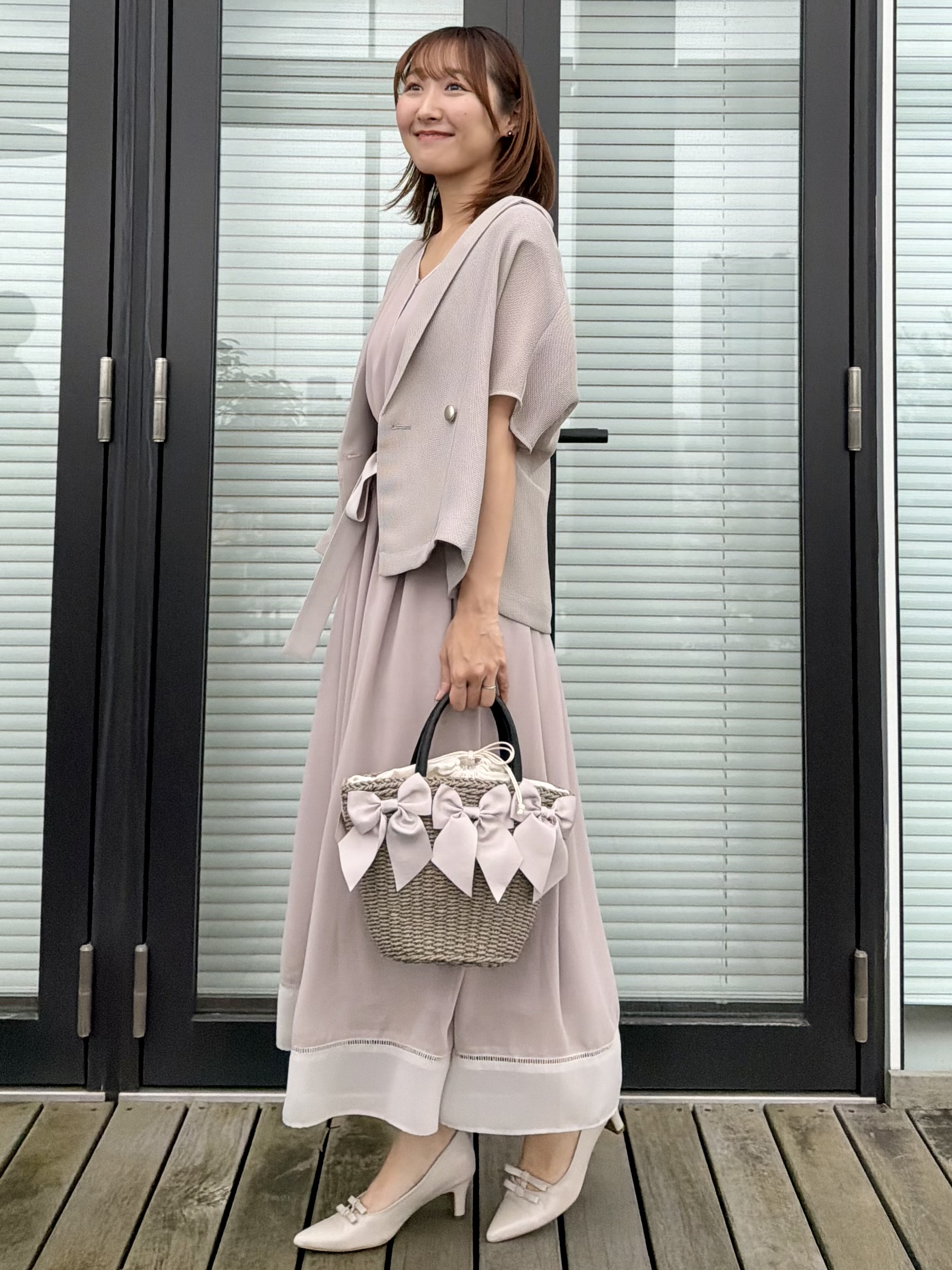 みぃさんの「Couture brooch｜【洗える】メッシュ調 半袖ジャケット」を使ったコーディネート