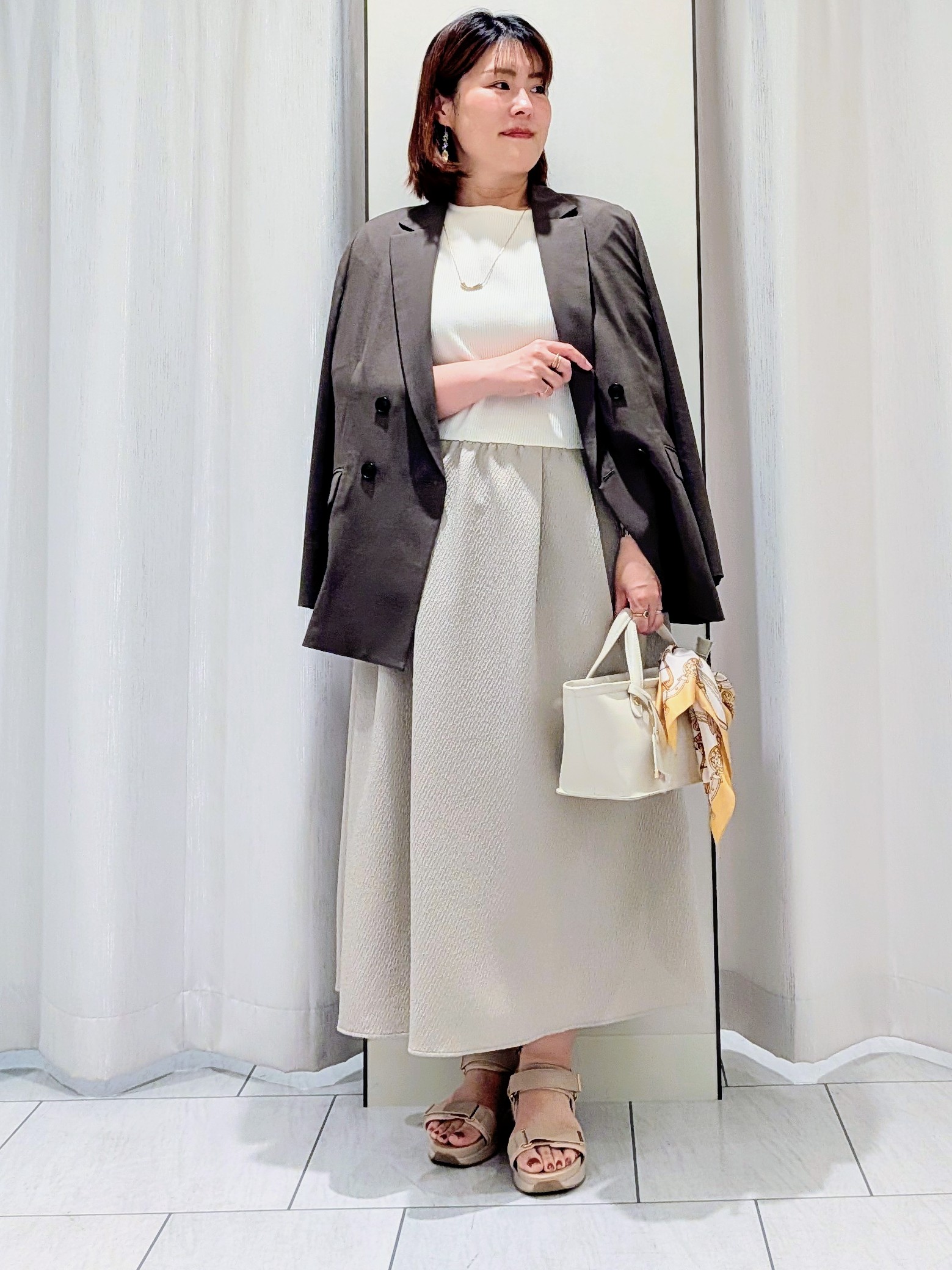 Onumaさんの「UNTITLED｜【一枚でサマ見え】ニットドッキングジャガードワンピース」を使ったコーディネート