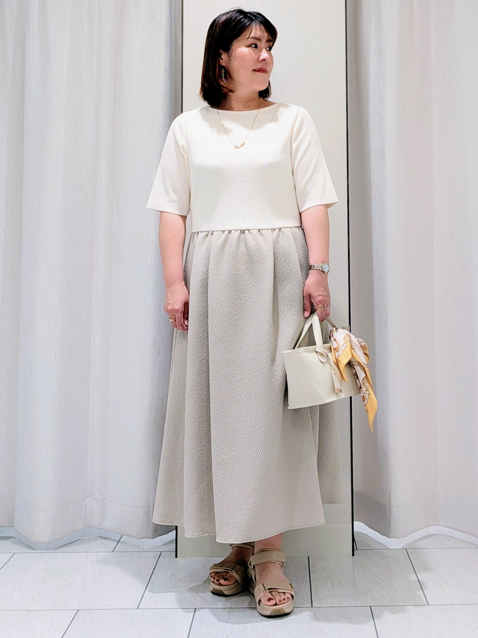 Onumaさんの「UNTITLED｜【一枚でサマ見え】ニットドッキングジャガードワンピース」を使ったコーディネート