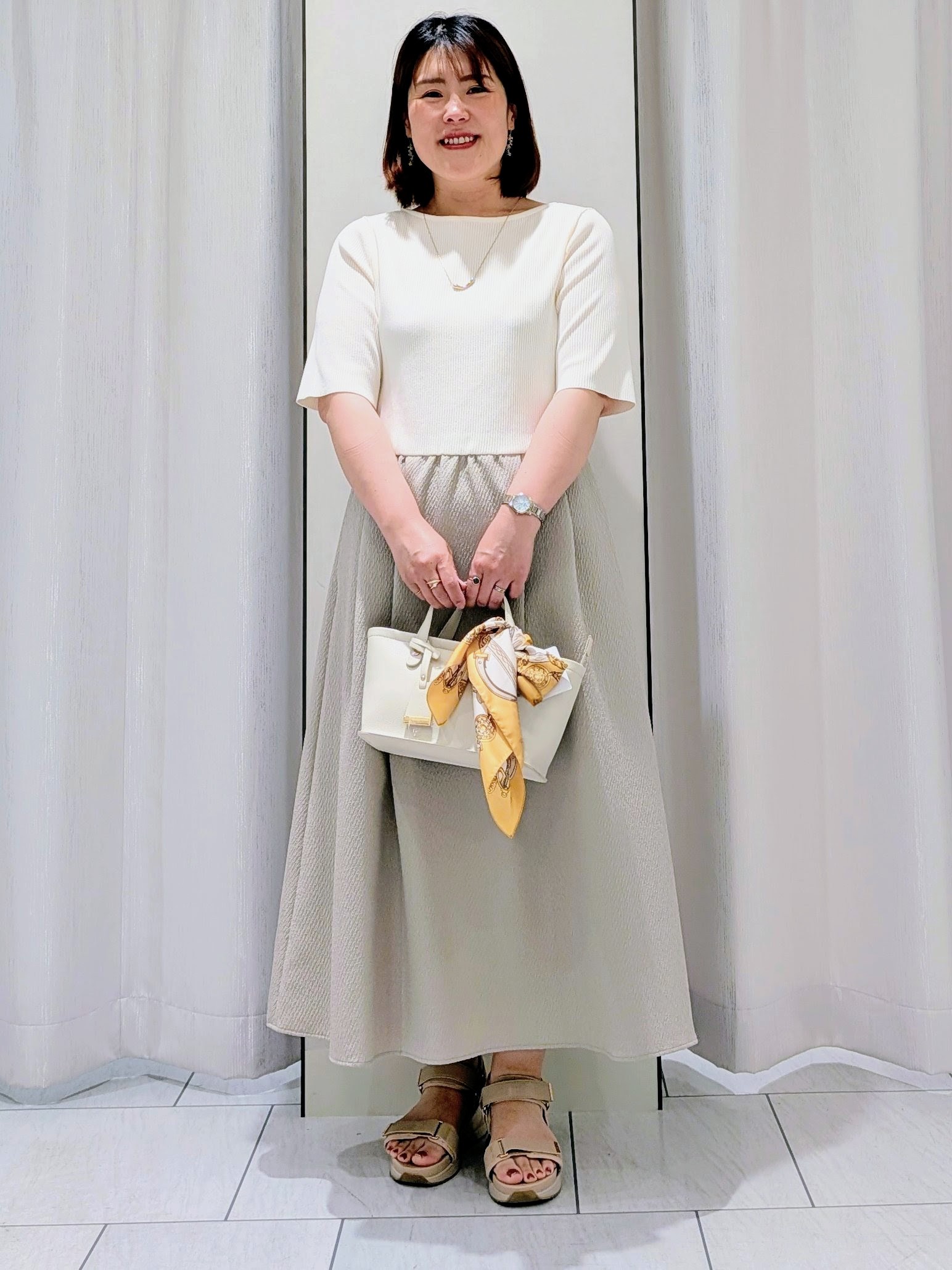 Onumaさんの「UNTITLED｜【一枚でサマ見え】ニットドッキングジャガードワンピース」を使ったコーディネート