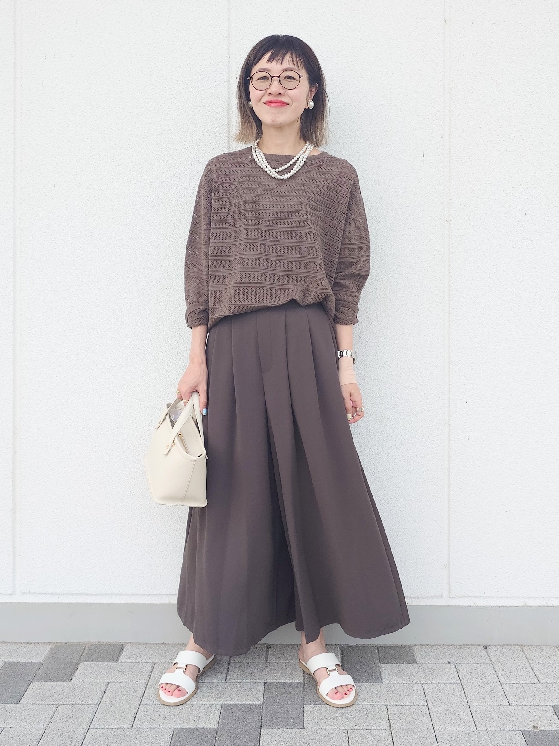 MUTSUKOさんの「UNTITLED｜メッシュ柄ボーダーニット」を使ったコーディネート