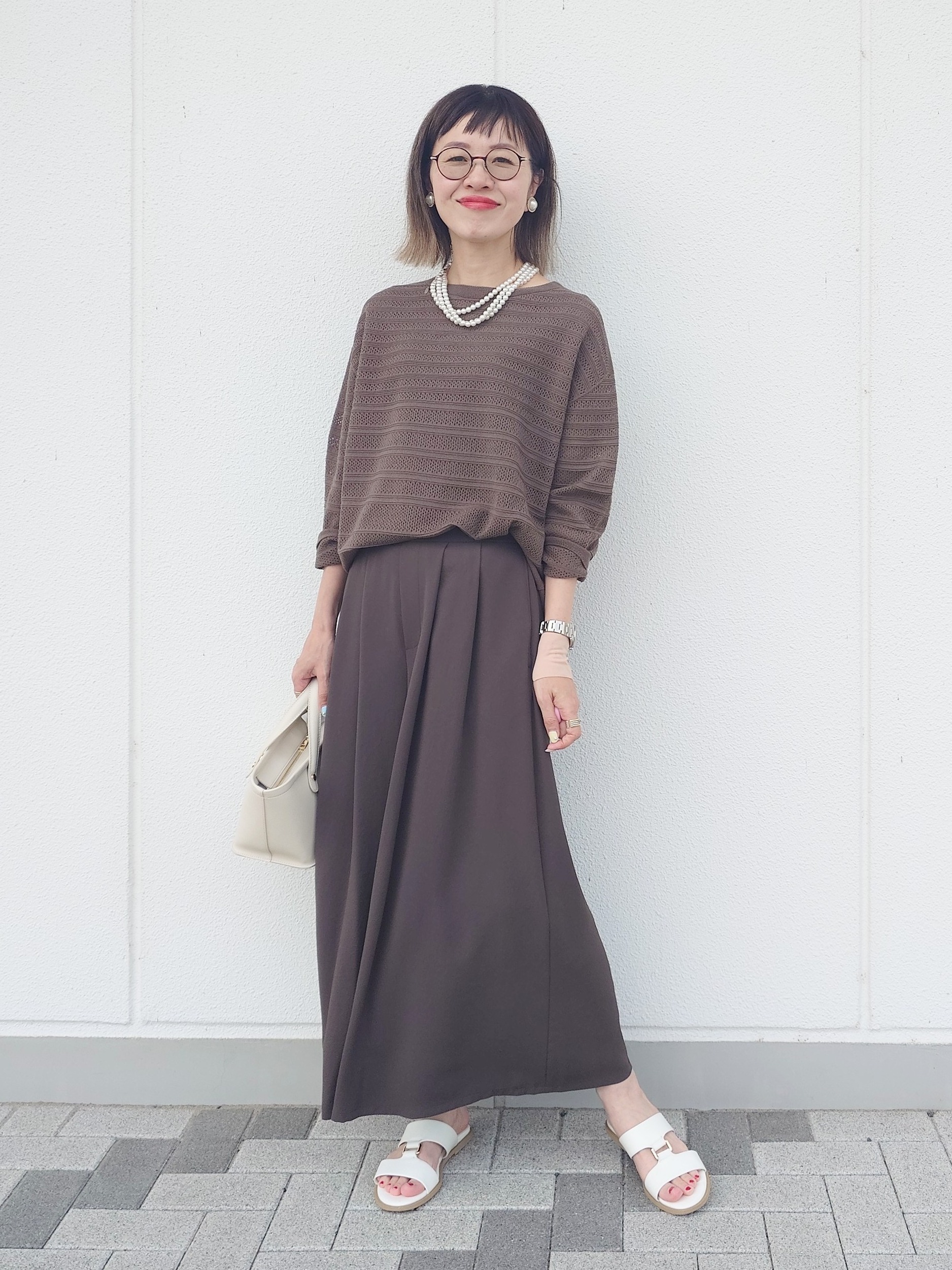 MUTSUKOさんの「UNTITLED｜メッシュ柄ボーダーニット」を使ったコーディネート