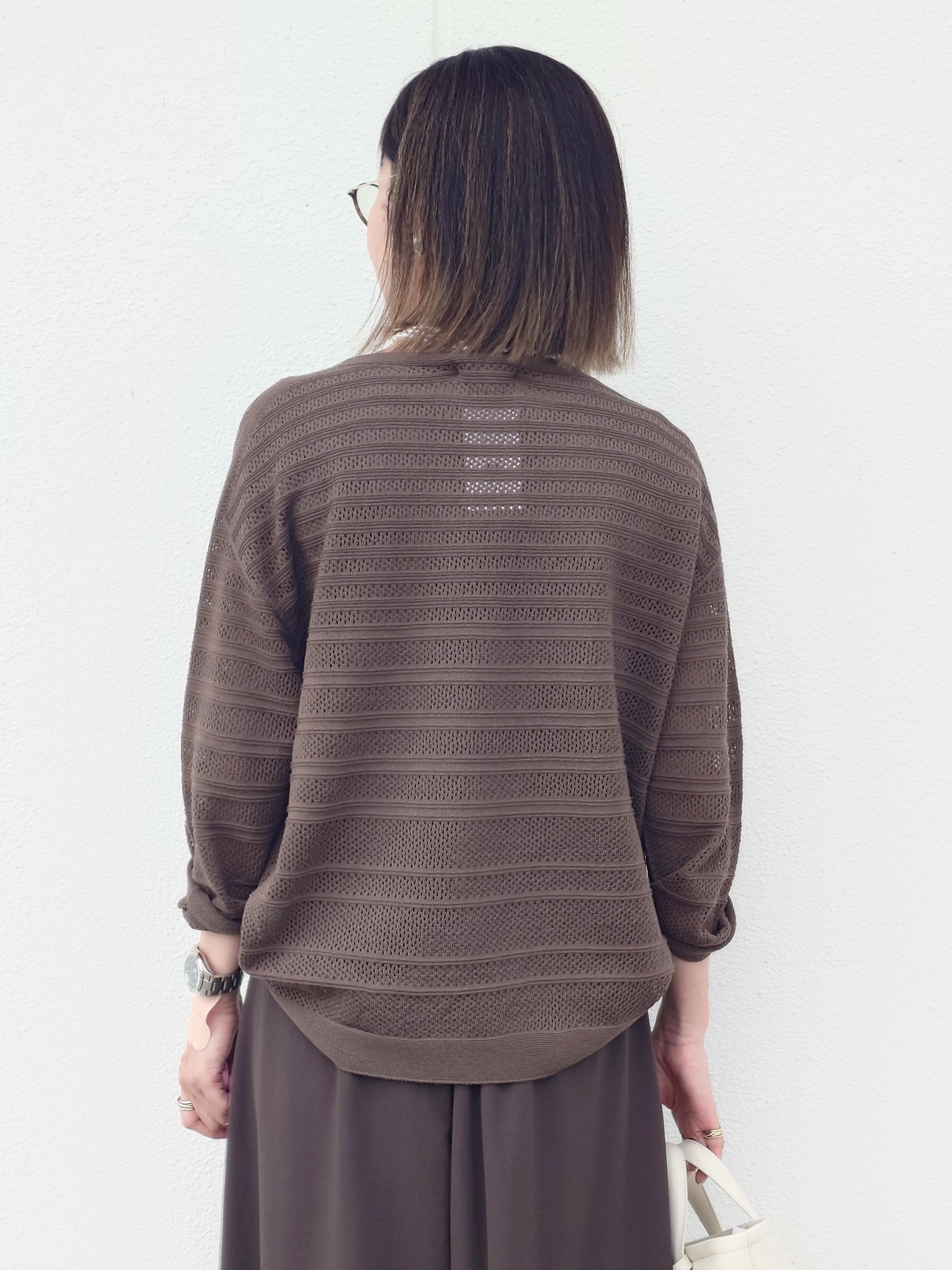 MUTSUKOさんの「UNTITLED｜メッシュ柄ボーダーニット」を使ったコーディネート