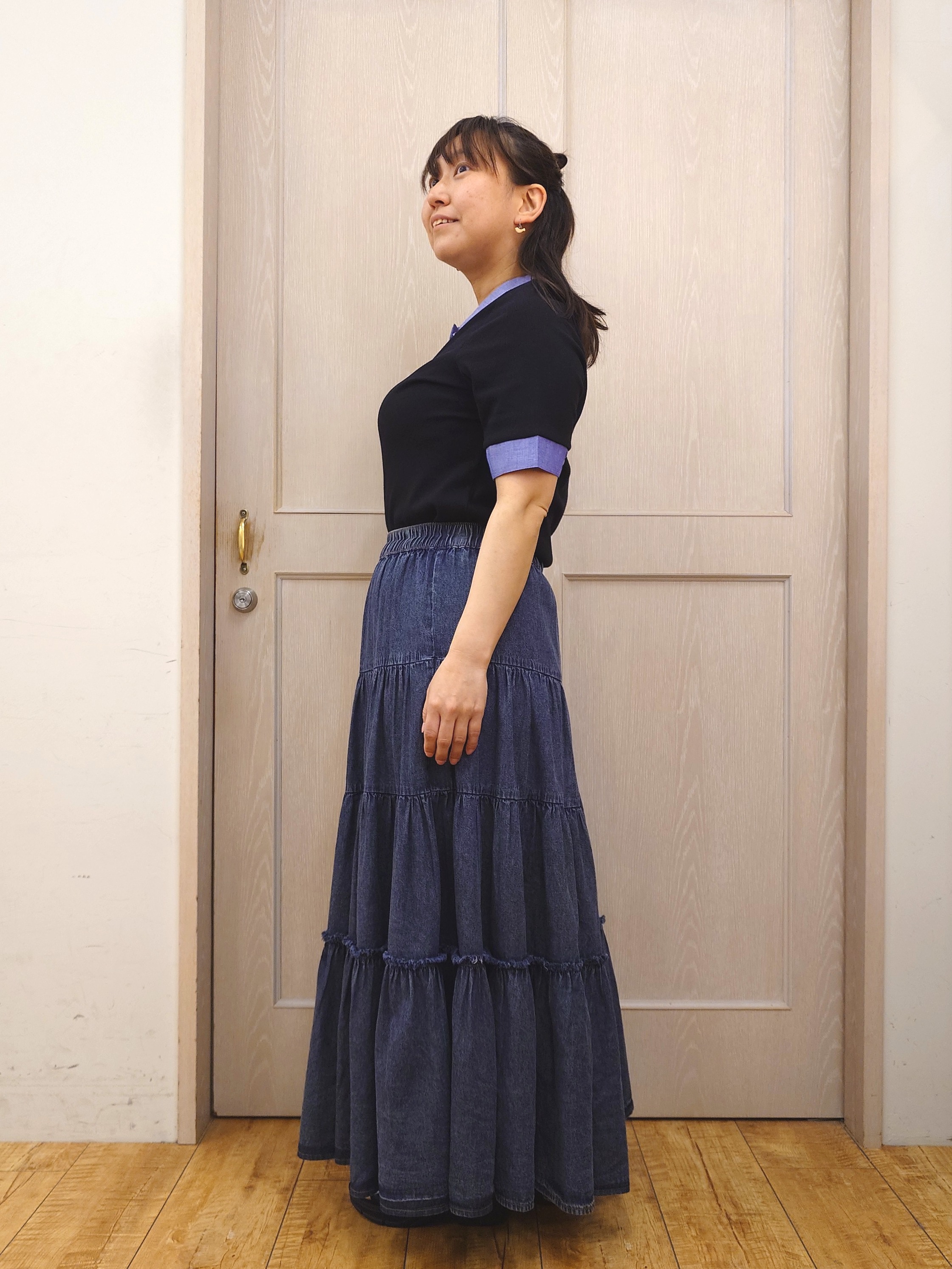 とろろさんの「SHOO･LA･RUE｜【洗濯機可/S-LL】シャツレイヤード風 テレコポロトップス」を使ったコーディネート