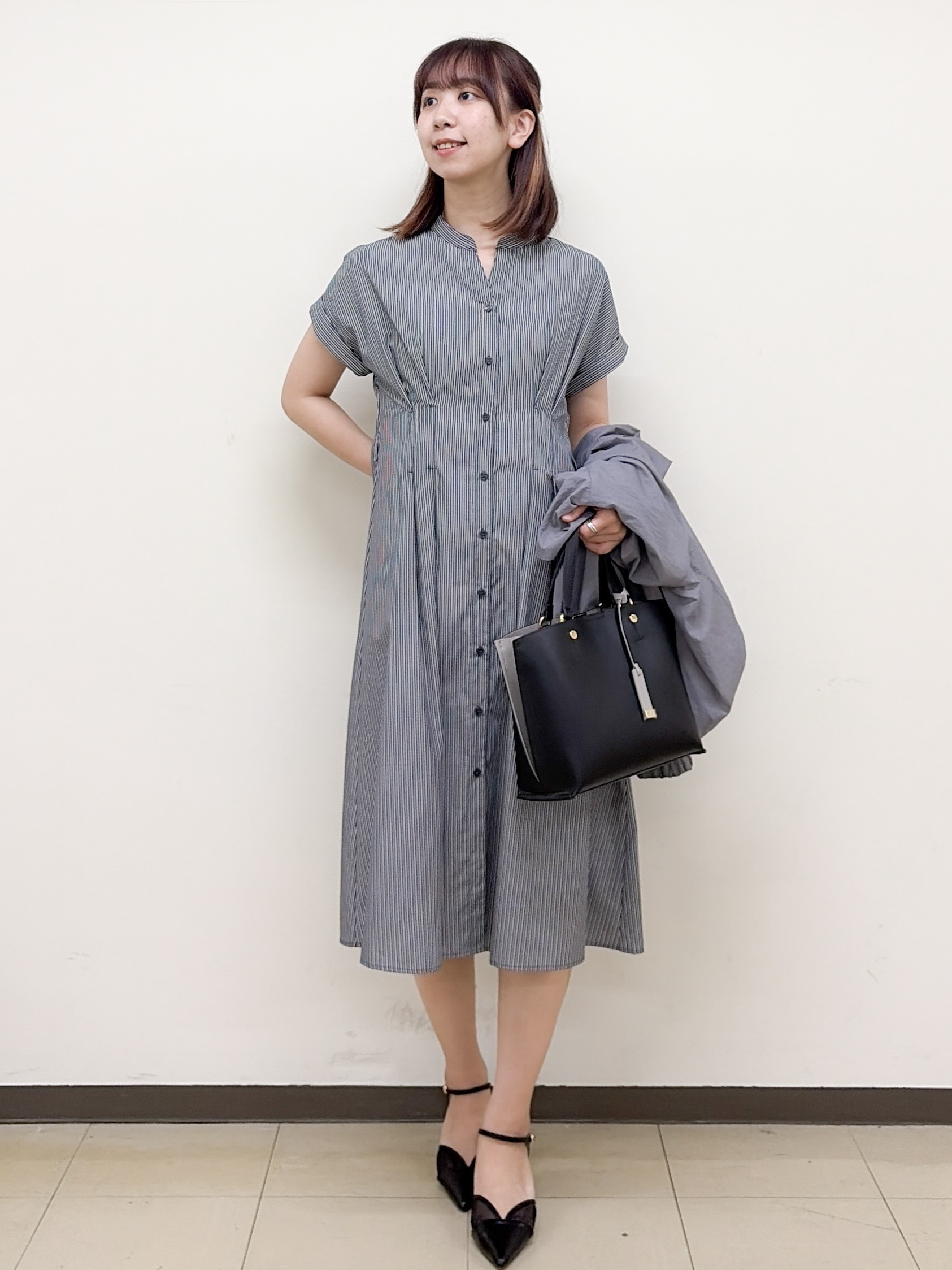 yurinaさんの「index｜【接触冷感／UV】ストライプタックシャツワンピース《洗濯機OK》」を使ったコーディネート