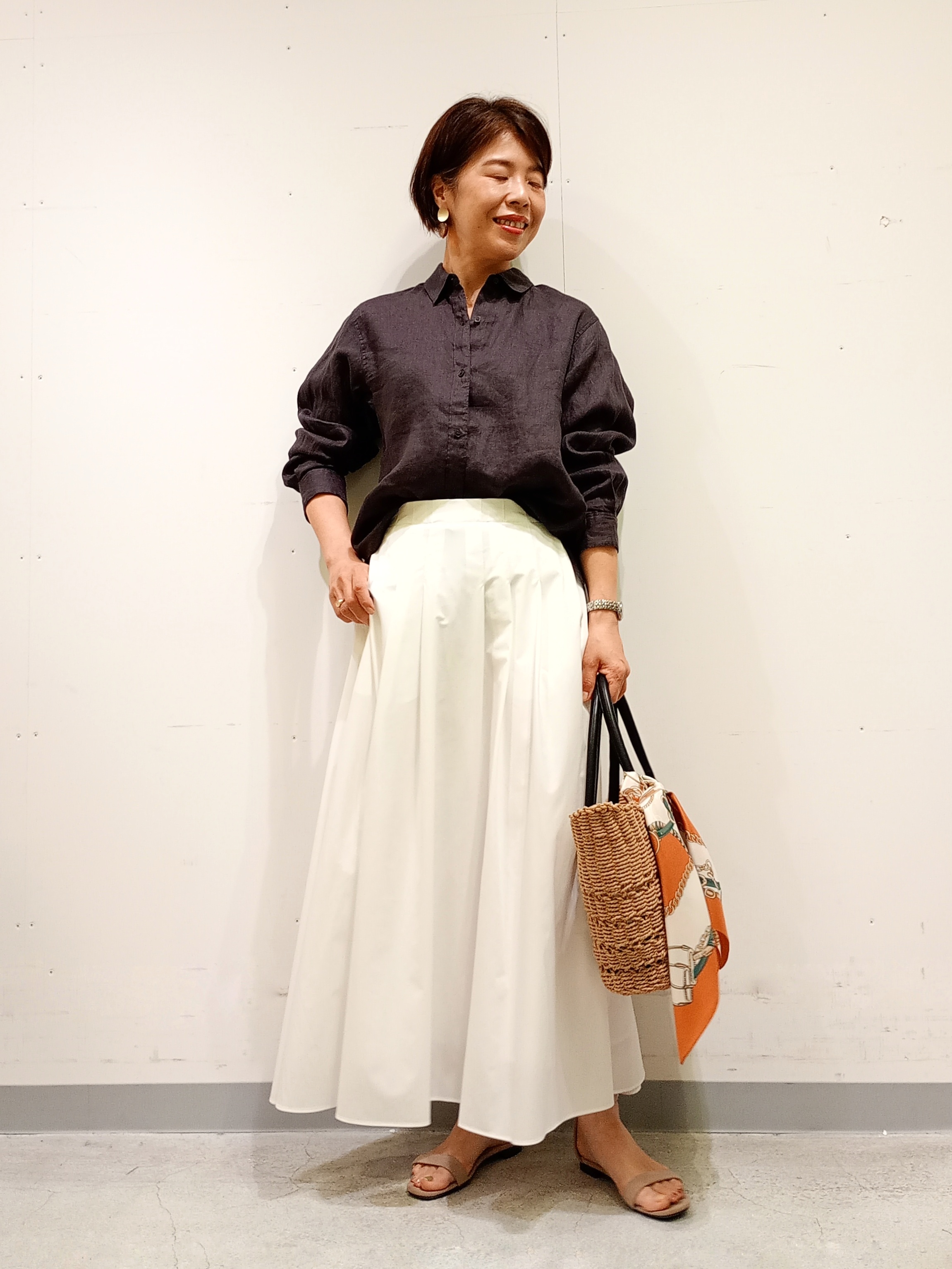 Kさんの「INDIVI｜【接触冷感／2WAY】カシュクールリネンシャツ」を使ったコーディネート
