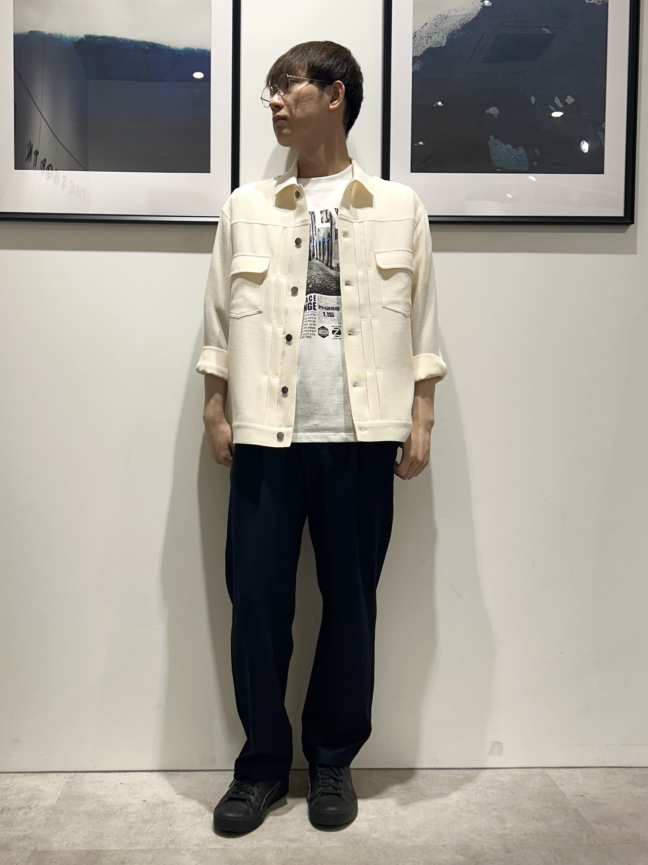 。さんの「THE SHOP TK｜パナマメッシュ シャツブルゾン 洗濯機OK／セットアップ可」を使ったコーディネート