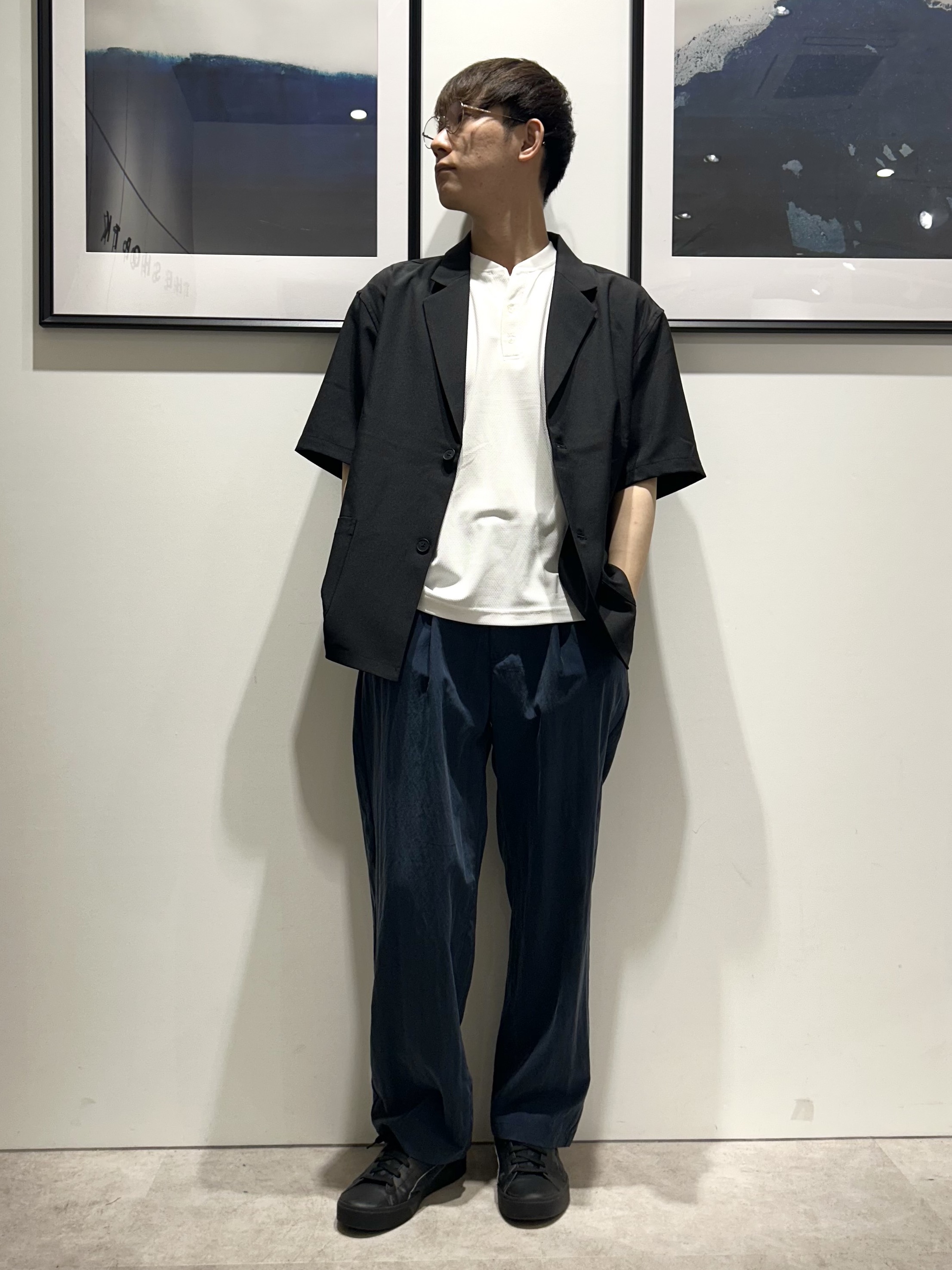 。さんの「THE SHOP TK｜リラックスワイド 5分袖ジャケット セットアップ可／洗濯機OK」を使ったコーディネート