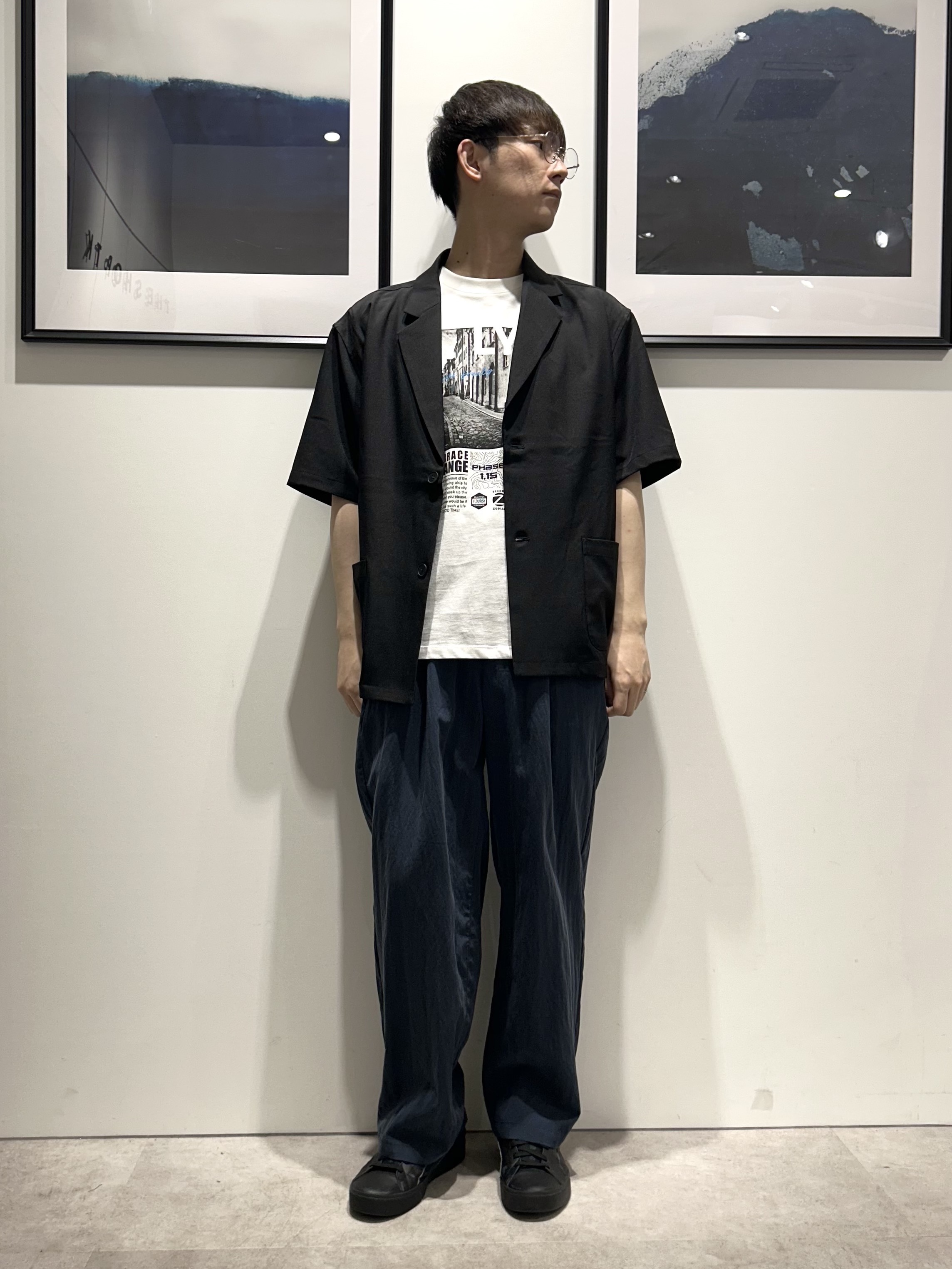 。さんの「THE SHOP TK｜リラックスワイド 5分袖ジャケット セットアップ可／洗濯機OK」を使ったコーディネート