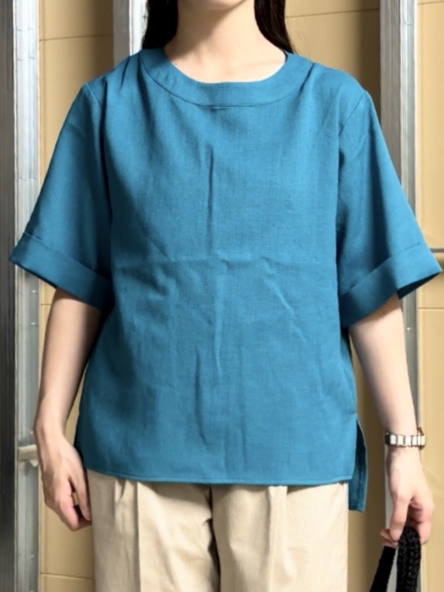 sahoさんの「THE SHOP TK｜【M-XL/二の腕カバー】さらり麻調メッシュ5分袖ブラウス」を使ったコーディネート