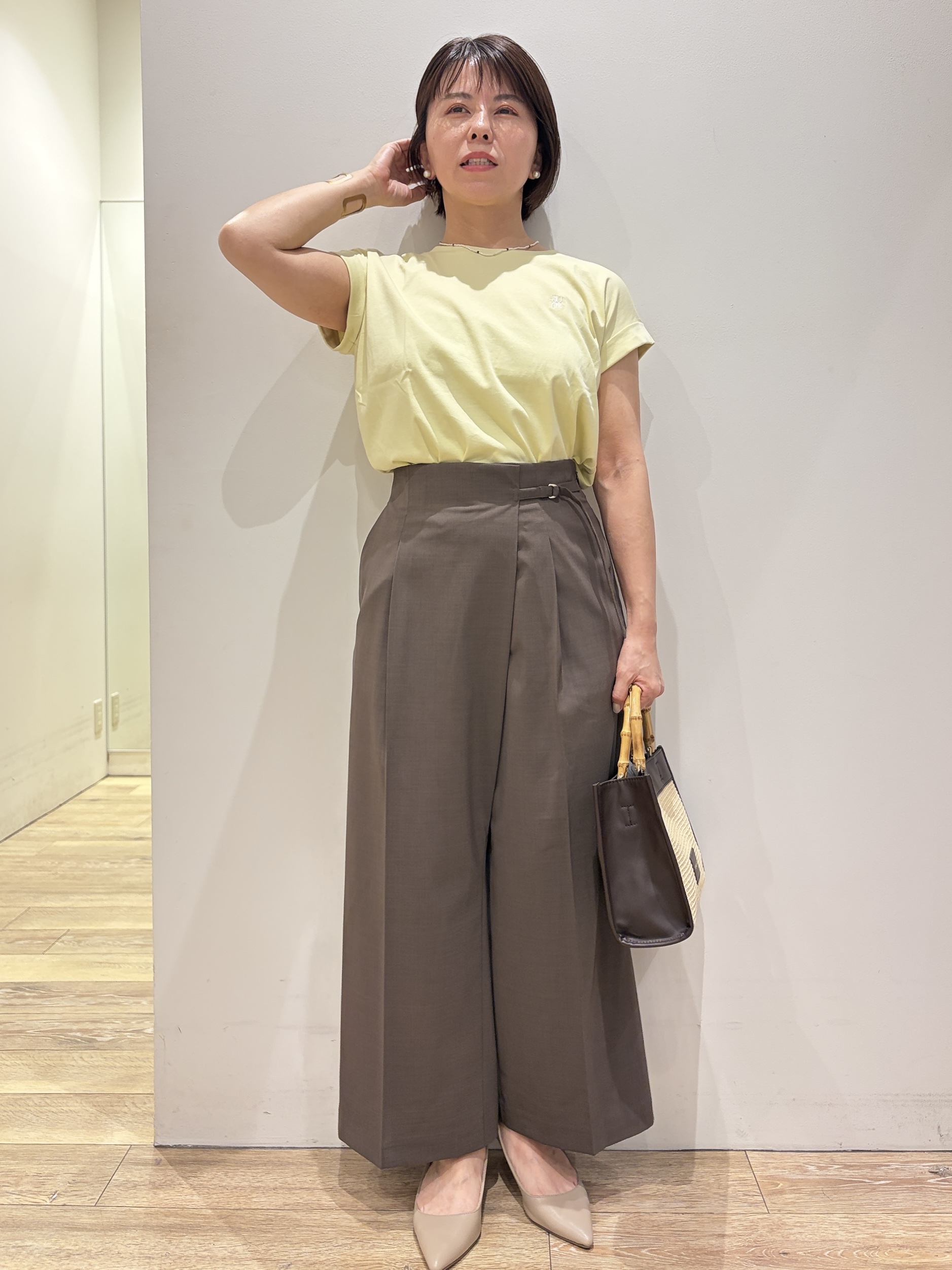 YUKOさんの「index｜【接触冷感／UV】ワンポイント刺繍Tシャツ《7col／XS~3L／洗濯機OK》」を使ったコーディネート