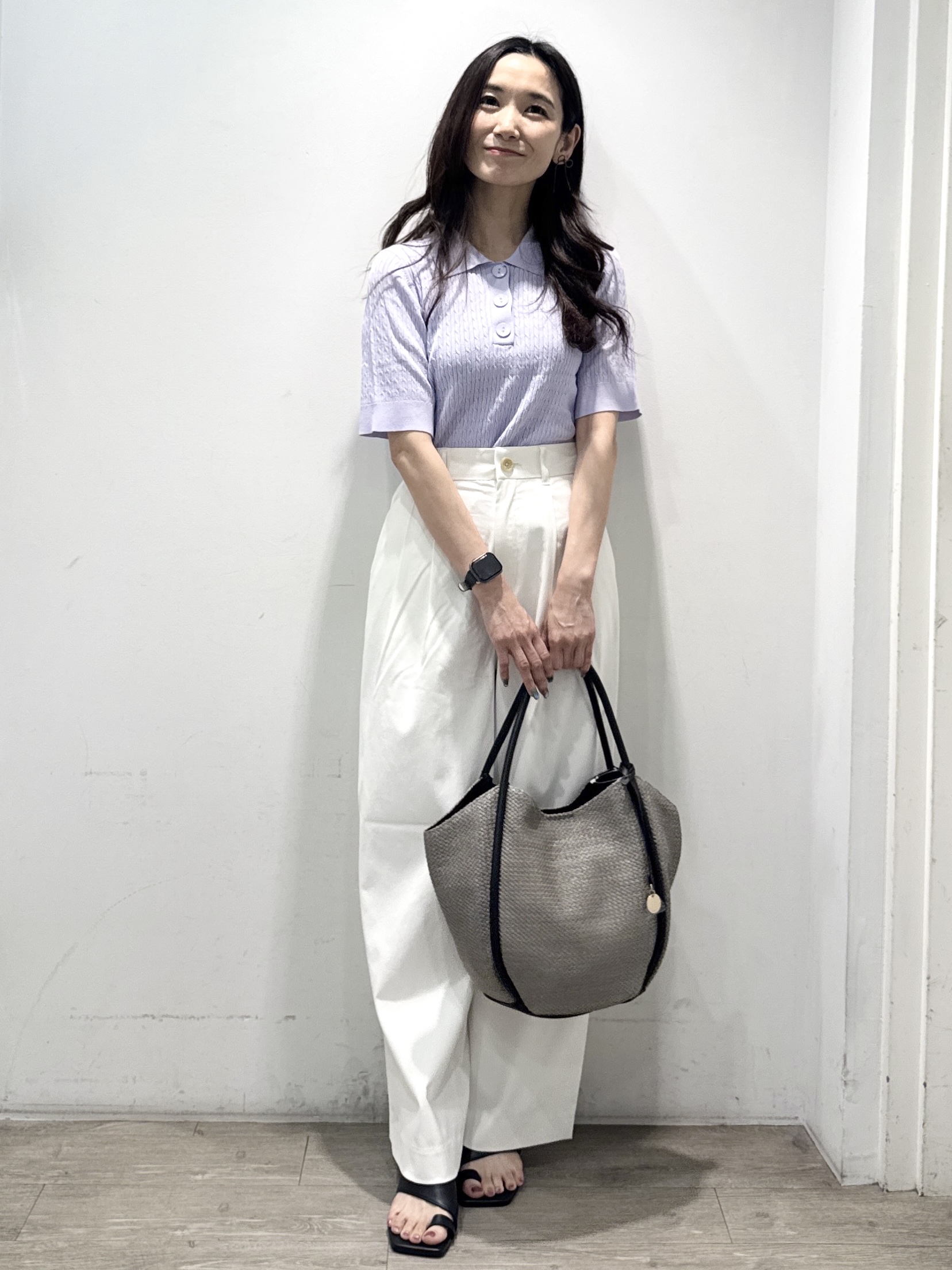 yuicciさんの「OPAQUE.CLIP｜【UV／接触冷感】ケーブルポロニット《洗濯機OK／抗ピル》」を使ったコーディネート