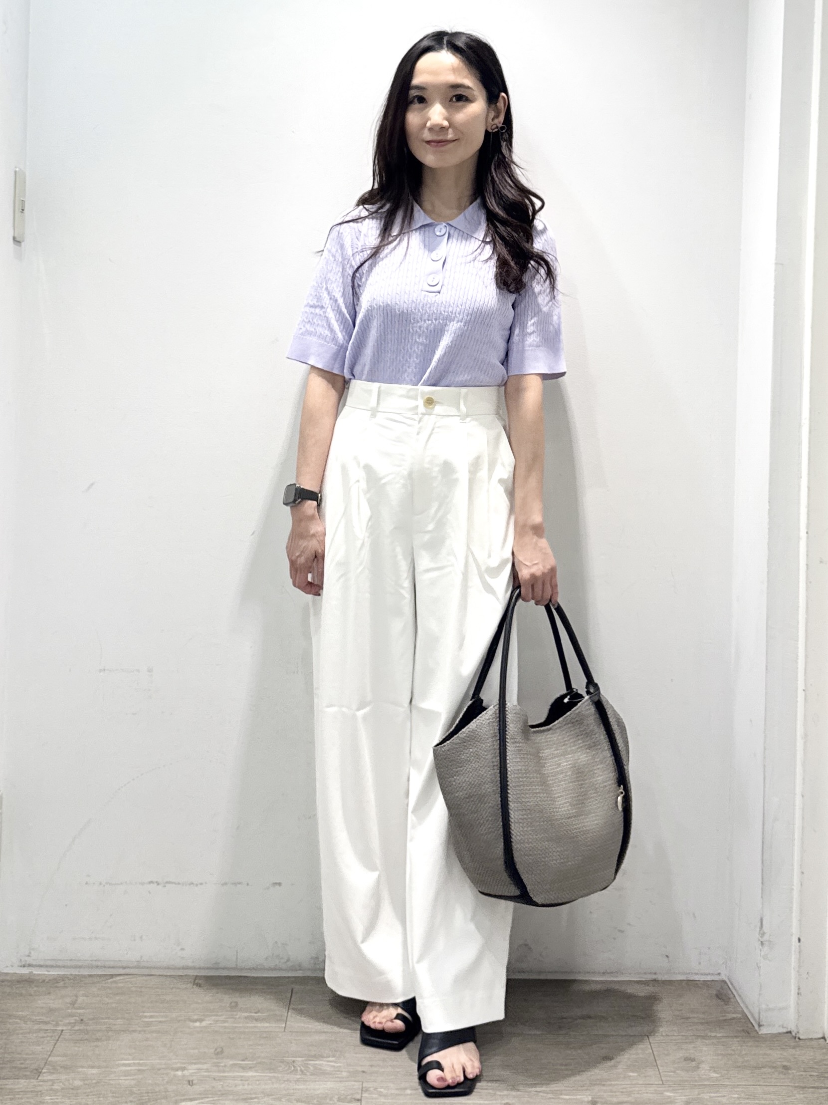 yuicciさんの「OPAQUE.CLIP｜【UV／接触冷感】ケーブルポロニット《洗濯機OK／抗ピル》」を使ったコーディネート