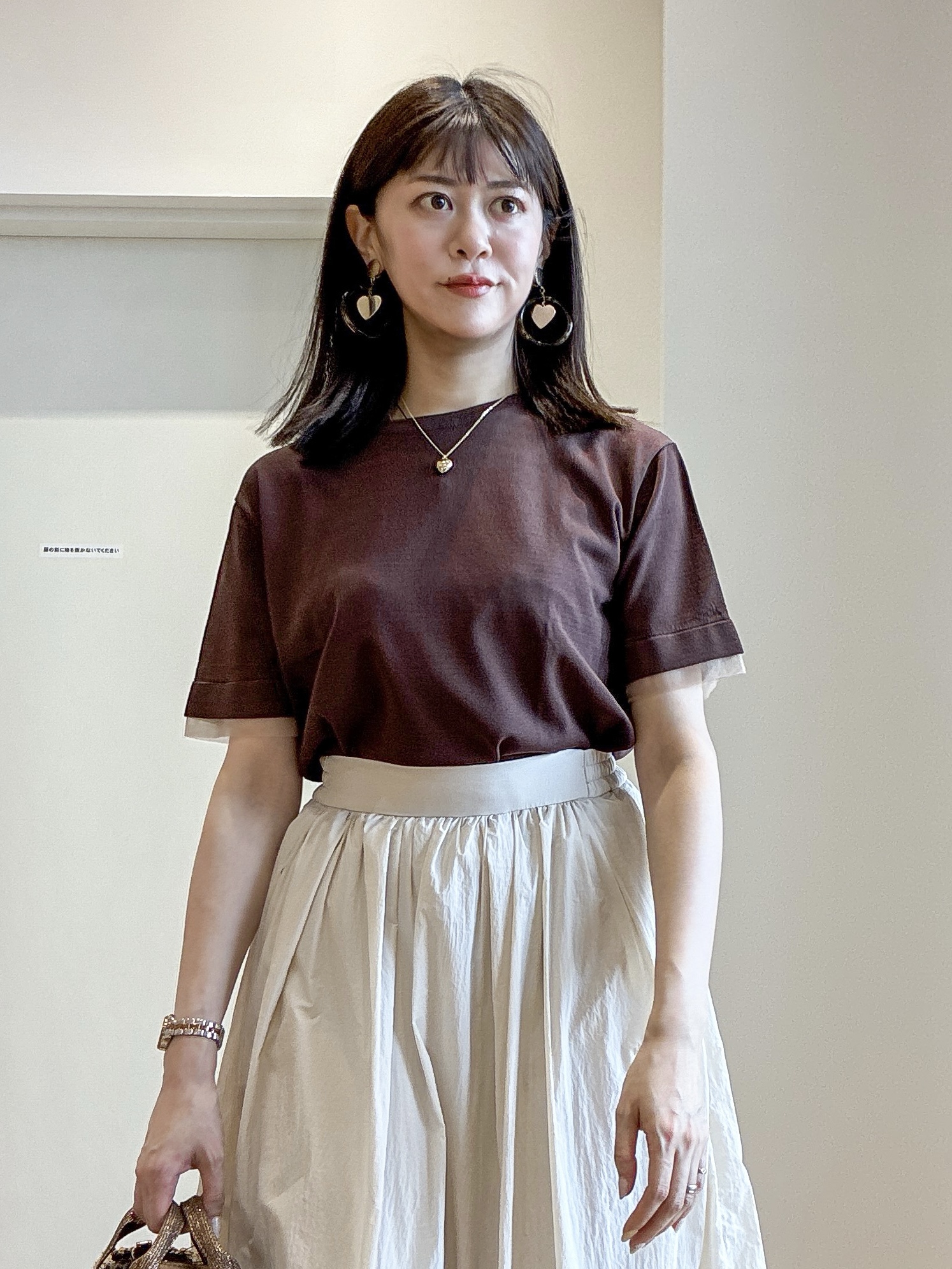 もんちゃんさんの「OPAQUE.CLIP｜【UV／接触冷感／抗ピル】シアー＆レイヤード風さらりニット《洗濯機OK》」を使ったコーディネート