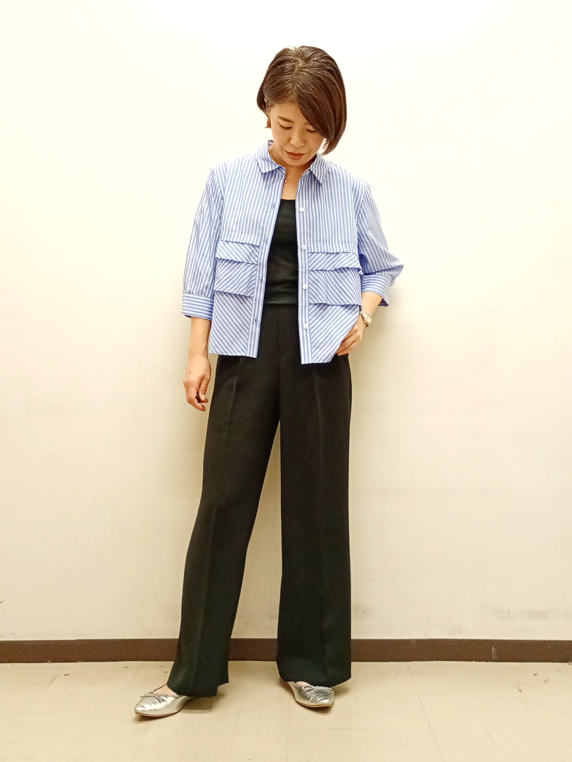 Kさんの「INDIVI｜【UVケア／吸汗速乾／着映え】ティアードストライプシャツ」を使ったコーディネート