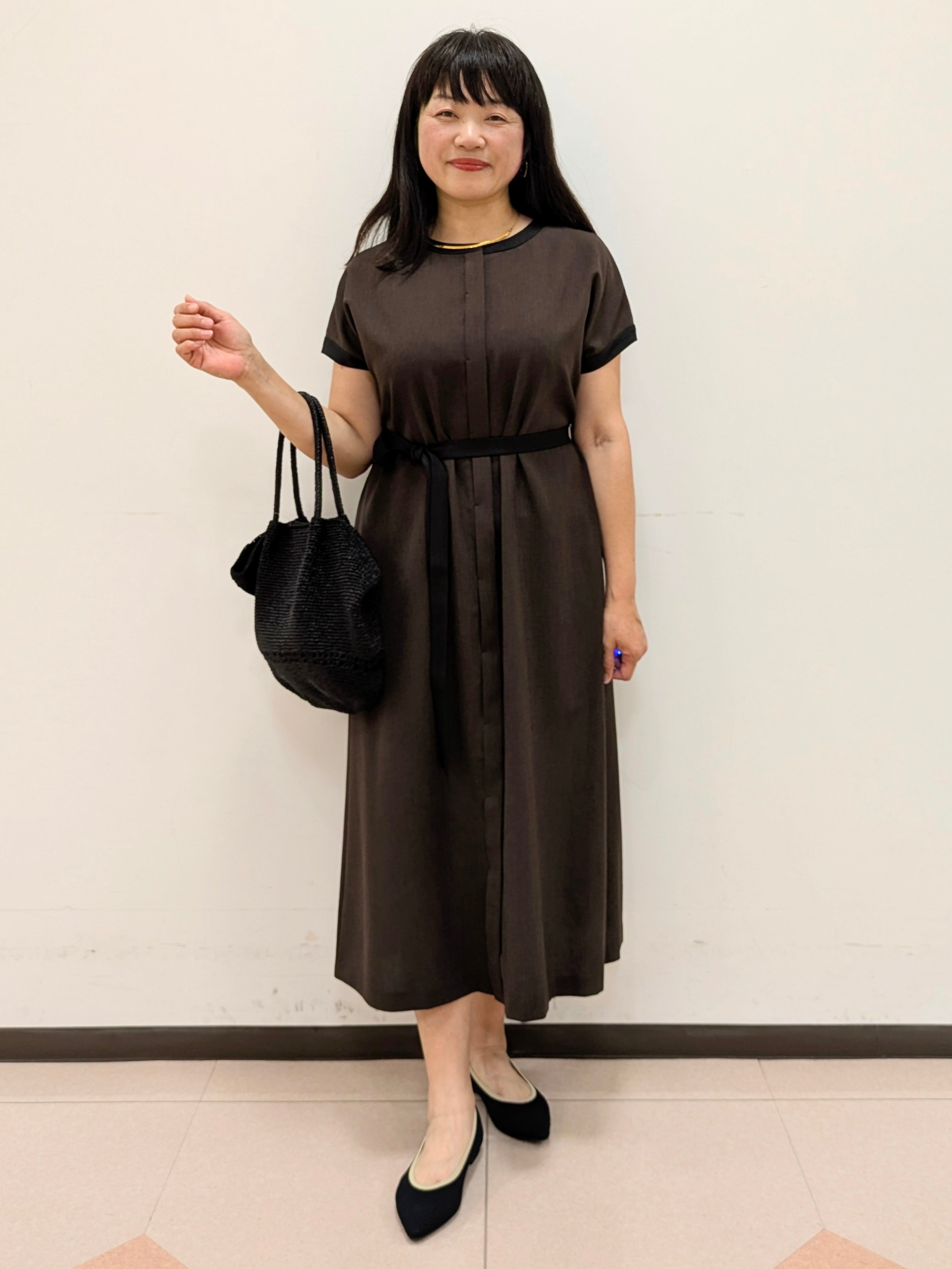 ともさんの「UNTITLED｜【接触冷感/UVカット/イージーケア】配色ラインワンピース」を使ったコーディネート