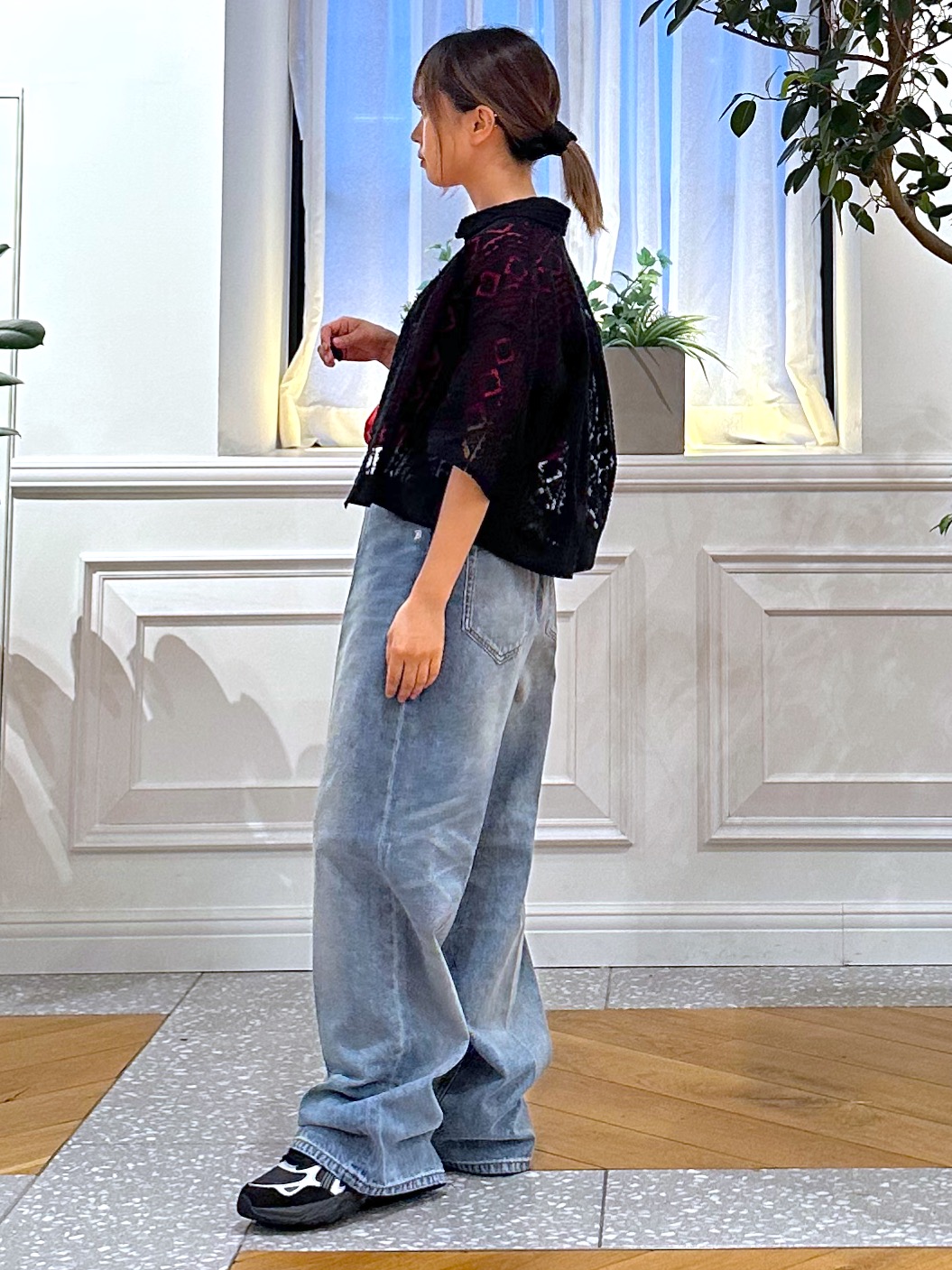 なべこさんの「DRESSTERIOR｜【着映え/ハーフ袖】ウォッシャブルレース クロップドシャツ」を使ったコーディネート