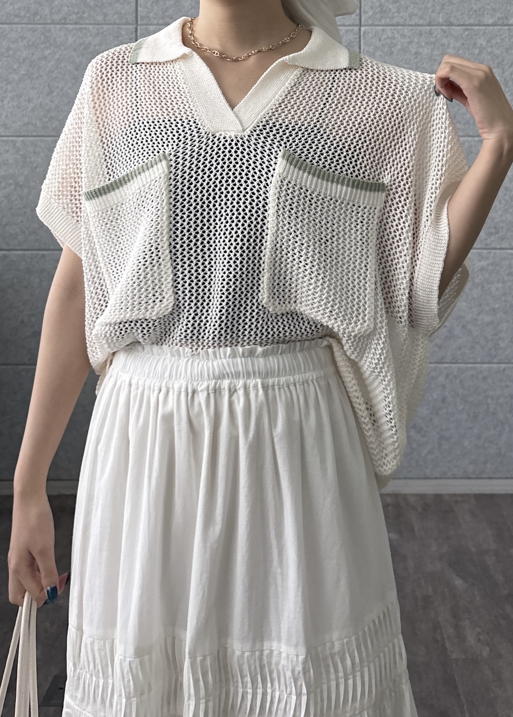 Renoさんの「INDIVI｜メッシュポロドルマンニット」を使ったコーディネート