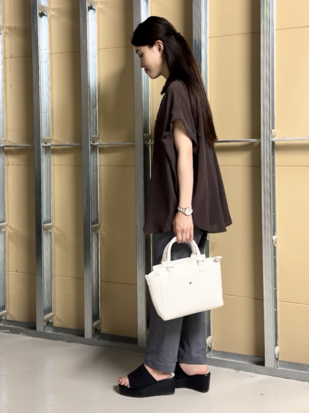 sahoさんの「THE SHOP TK｜【ひんやり/防しわ/UV/吸水速乾】襟付き フレンチスリーブシャツ」を使ったコーディネート