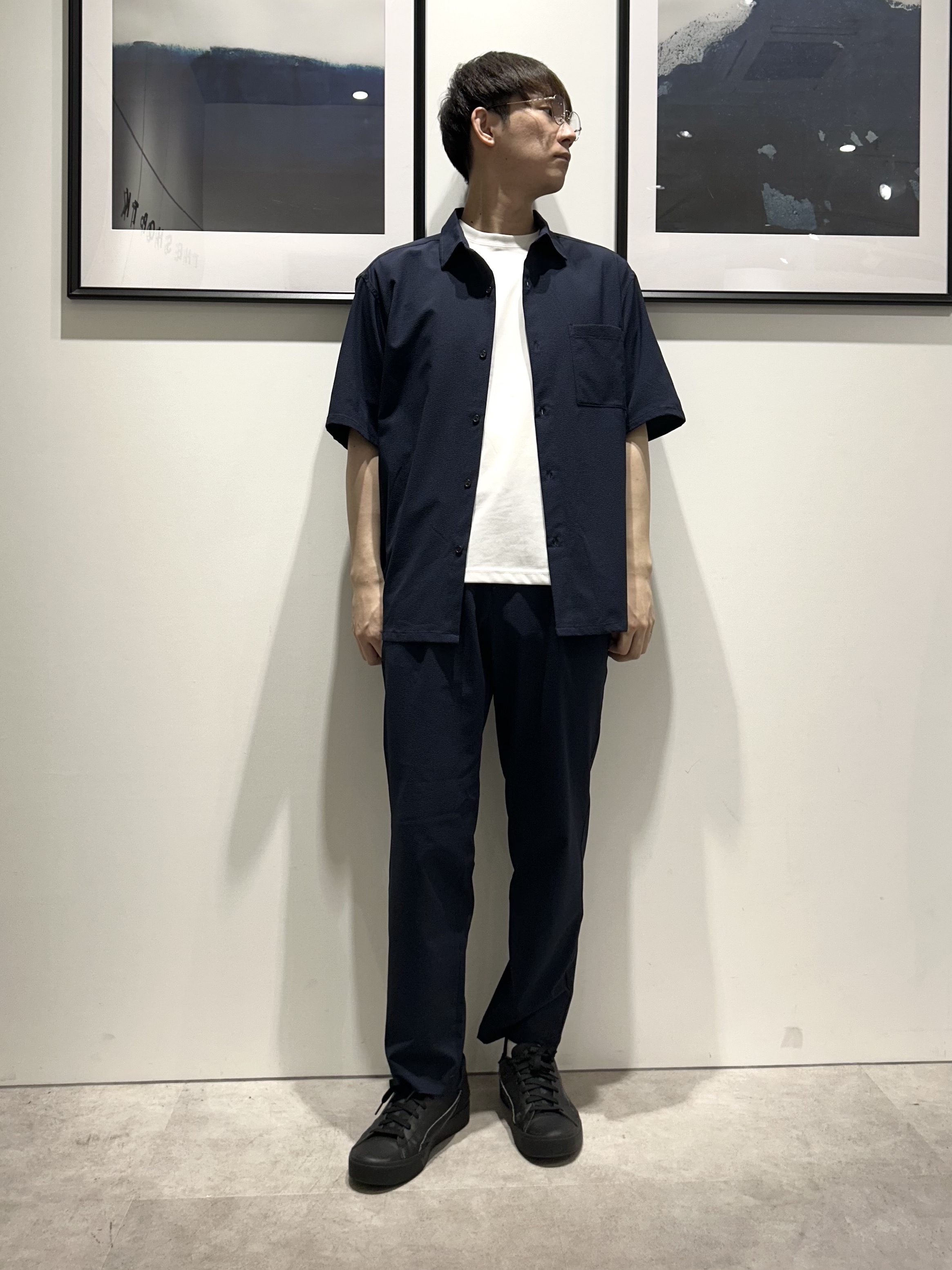 。さんの「THE SHOP TK｜マイクロ シアサッカー 半袖シャツ 洗濯機OK／セットアップ可」を使ったコーディネート