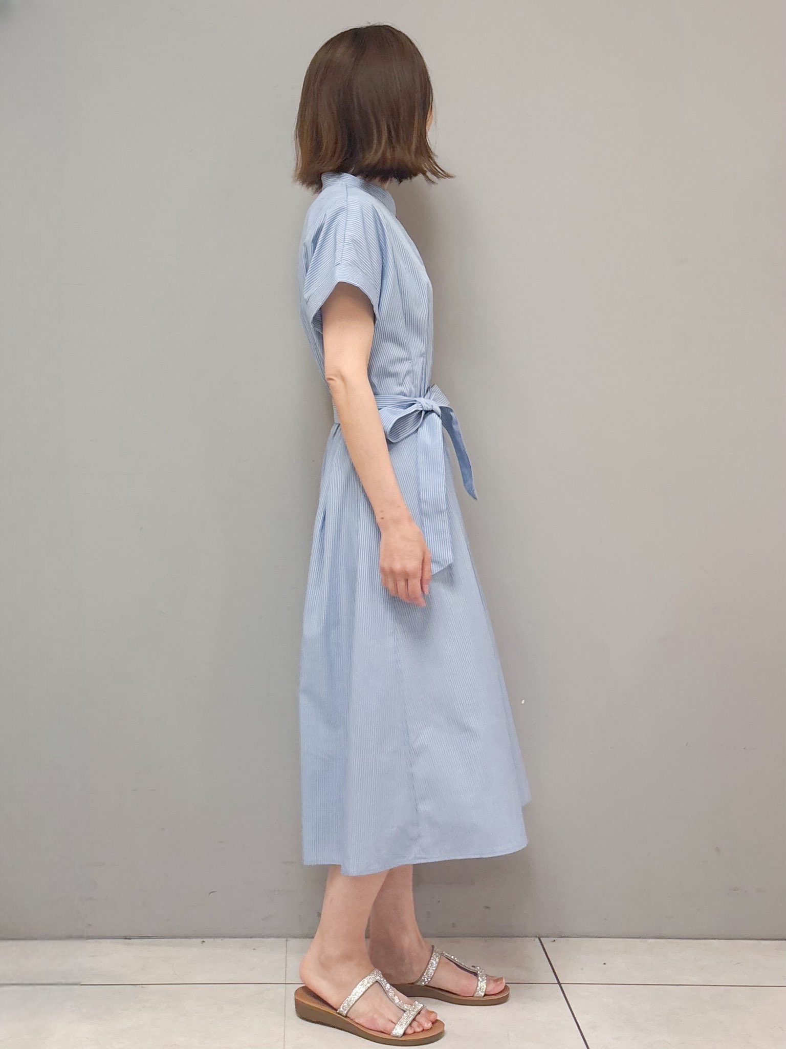 yさんの「OPAQUE.CLIP｜【接触冷感／UV】ストライプタックシャツワンピース《洗濯機OK》」を使ったコーディネート