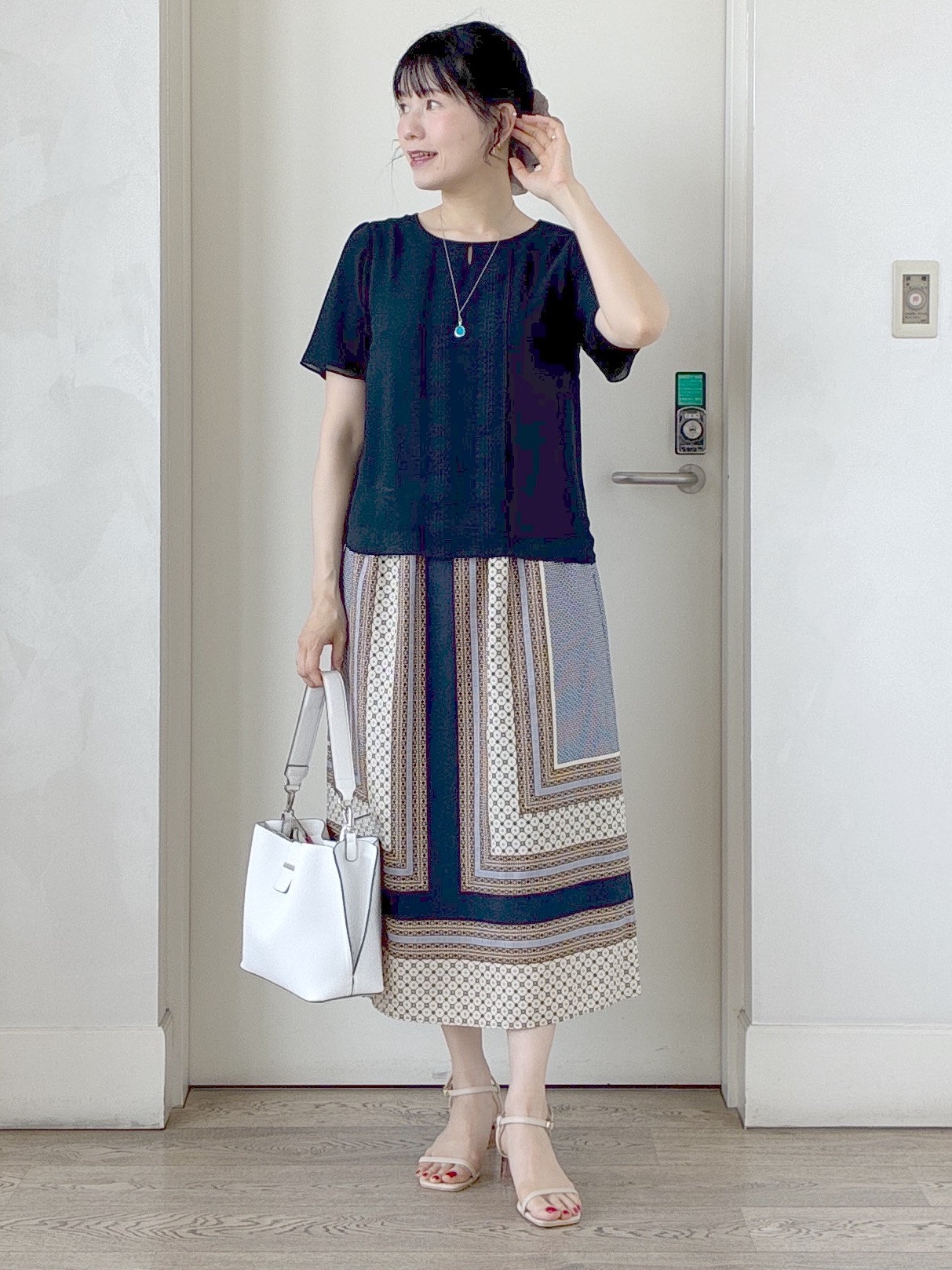  beni_gingerさんの「Reflect｜【UVカット／接触冷感】五分袖シフォンブラウス」を使ったコーディネート