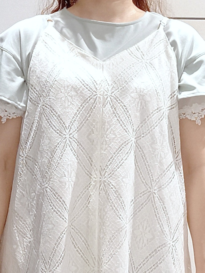 miiさんの「grove｜【二の腕カバー、UV/ひんやり】涼しく華やかに、レースレイヤードスリーブTシャツ」を使ったコーディネート