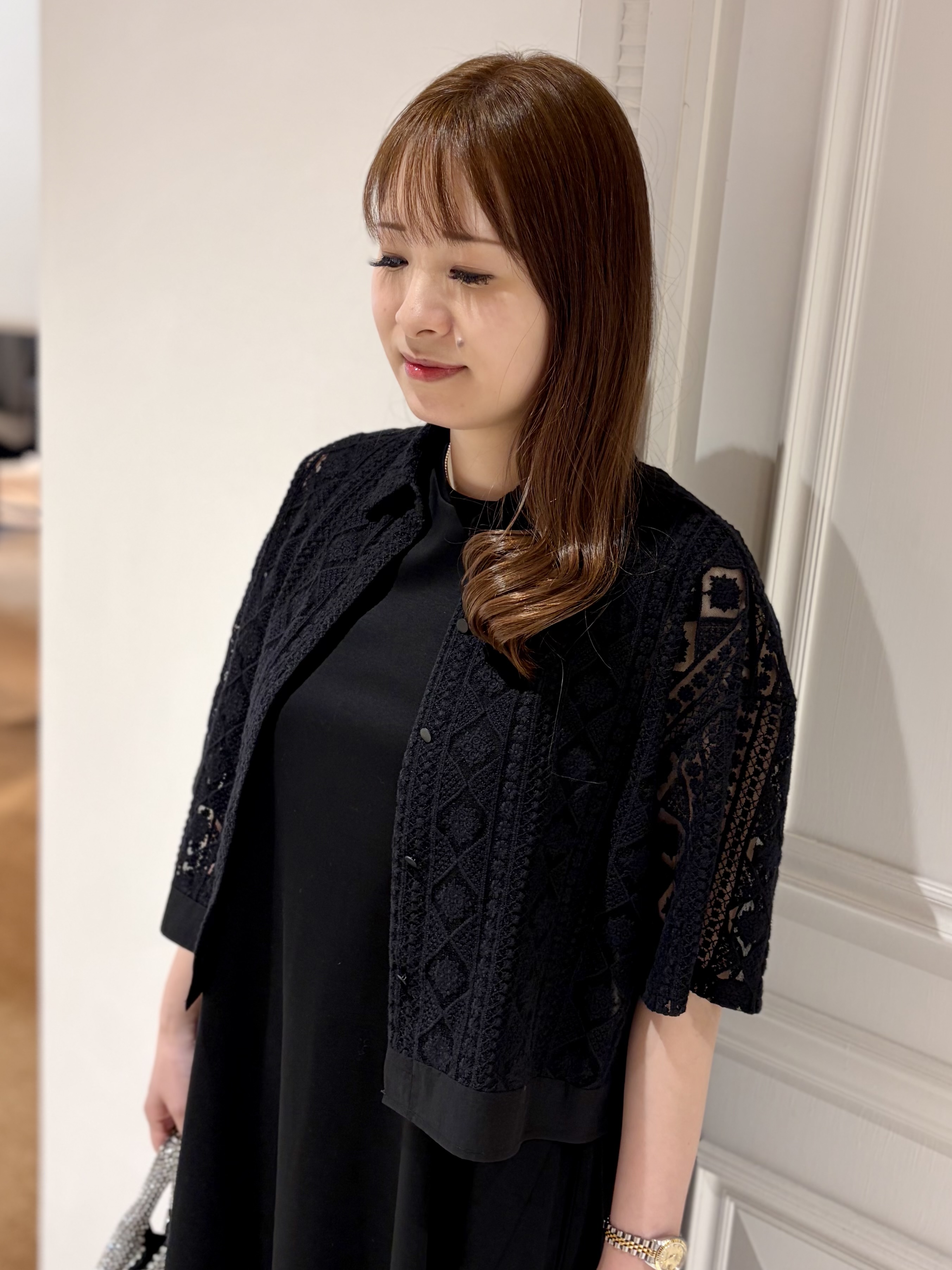 minowaさんの「DRESSTERIOR｜【着映え/ハーフ袖】ウォッシャブルレース クロップドシャツ」を使ったコーディネート