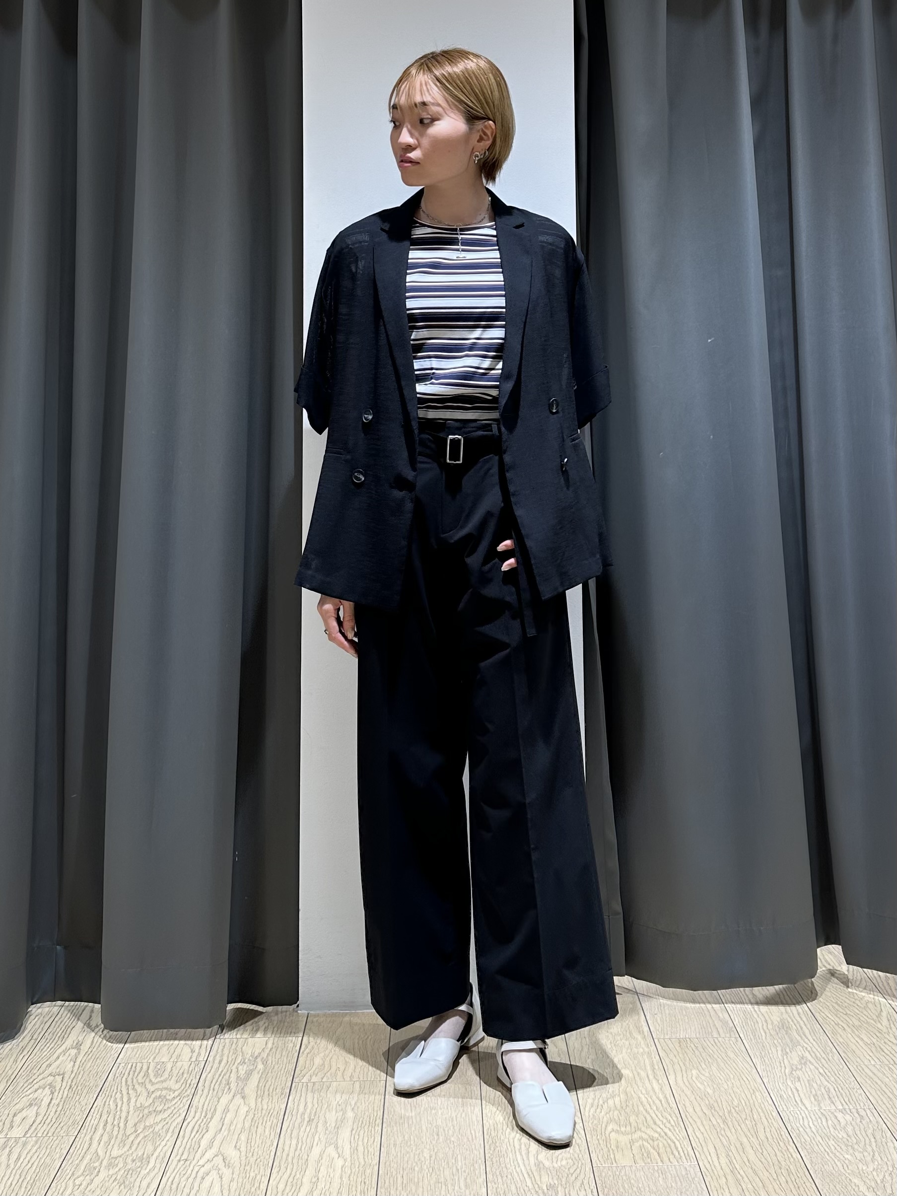 YORIKOさんの「INDIVI｜【ゆったり／着映え】ボーダーリラクシーTシャツ」を使ったコーディネート