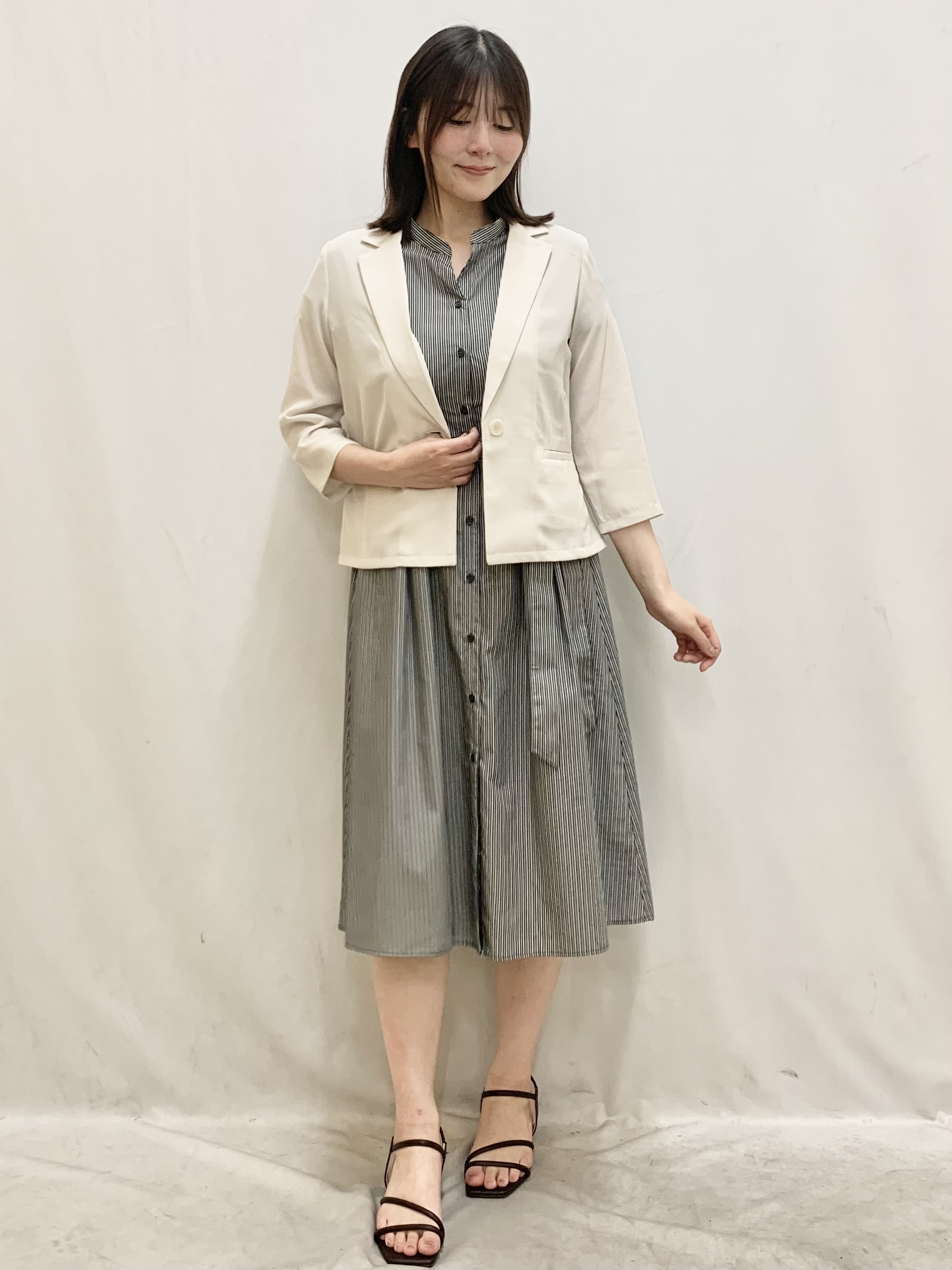 kasumiさんの「index｜【接触冷感／防シワ】ひんやり7分袖テーラードジャケット《洗濯機OK》」を使ったコーディネート