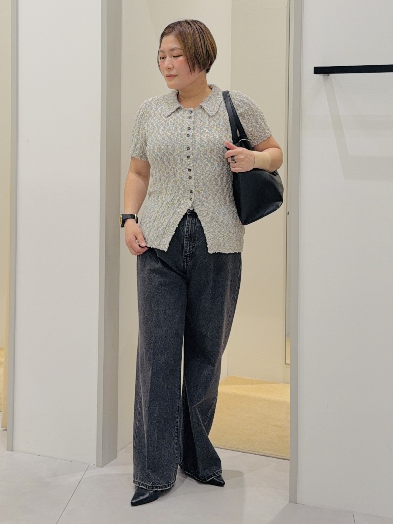 タナさんの「THE SHOP TK｜襟付きスラブサマーニット」を使ったコーディネート
