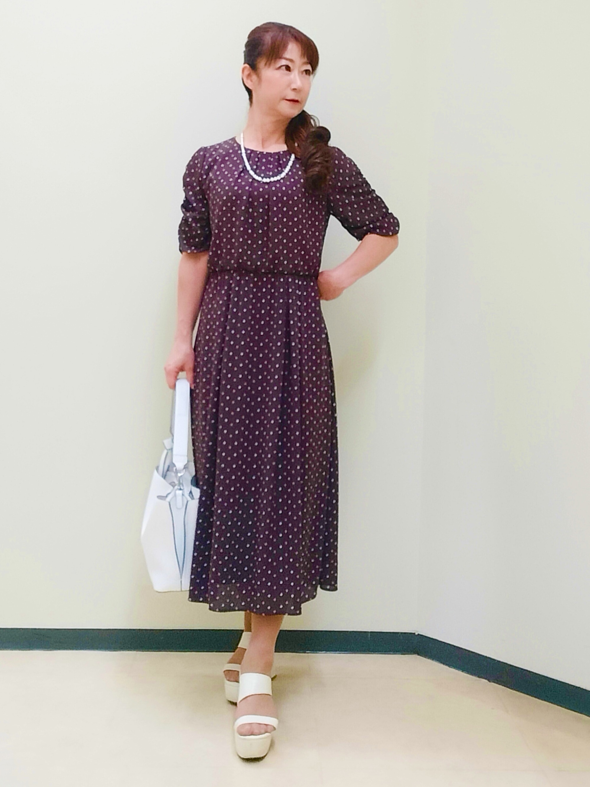 花さんの「Reflect｜小紋柄ジョーゼットワンピース」を使ったコーディネート