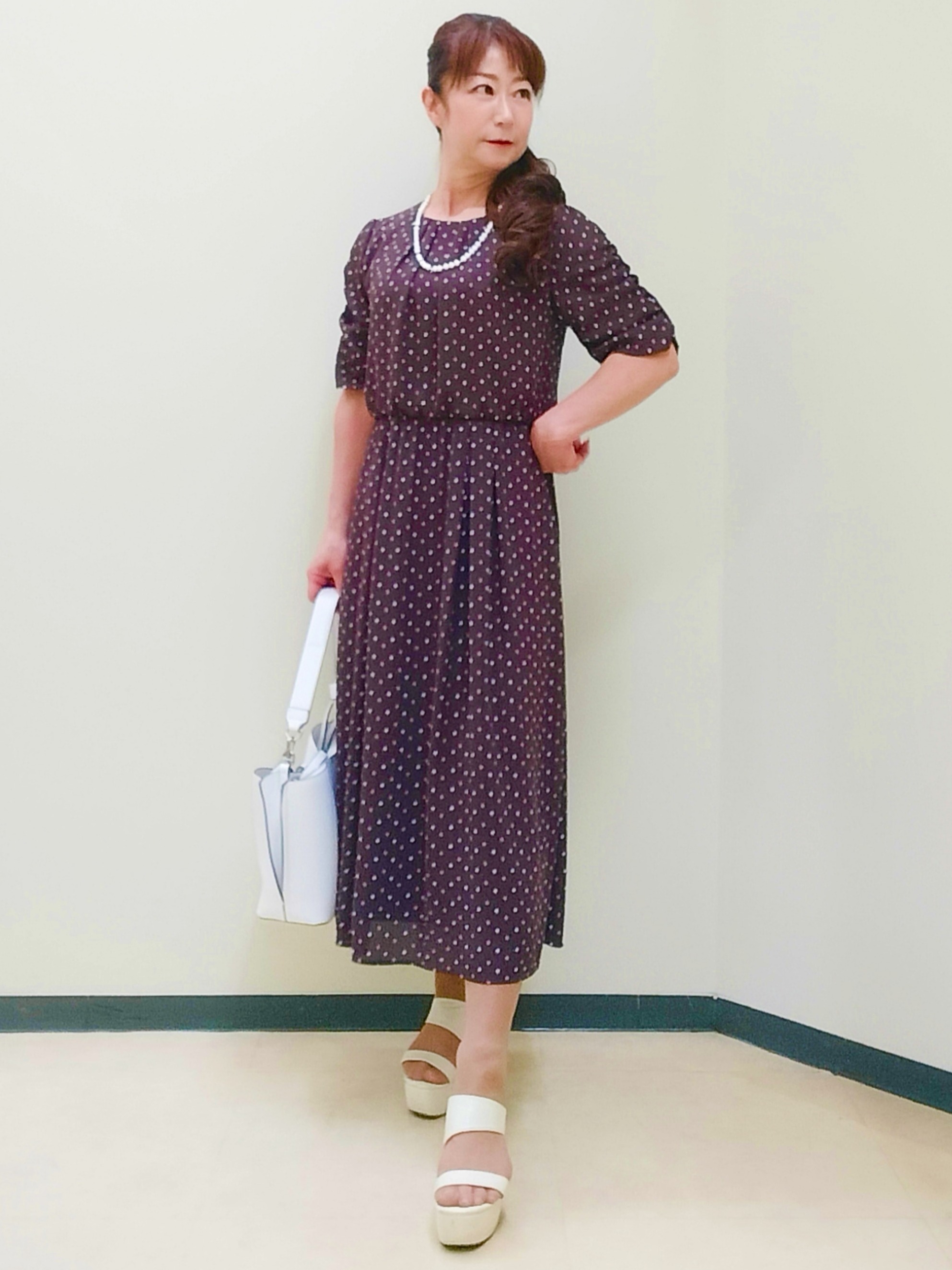 花さんの「Reflect｜小紋柄ジョーゼットワンピース」を使ったコーディネート