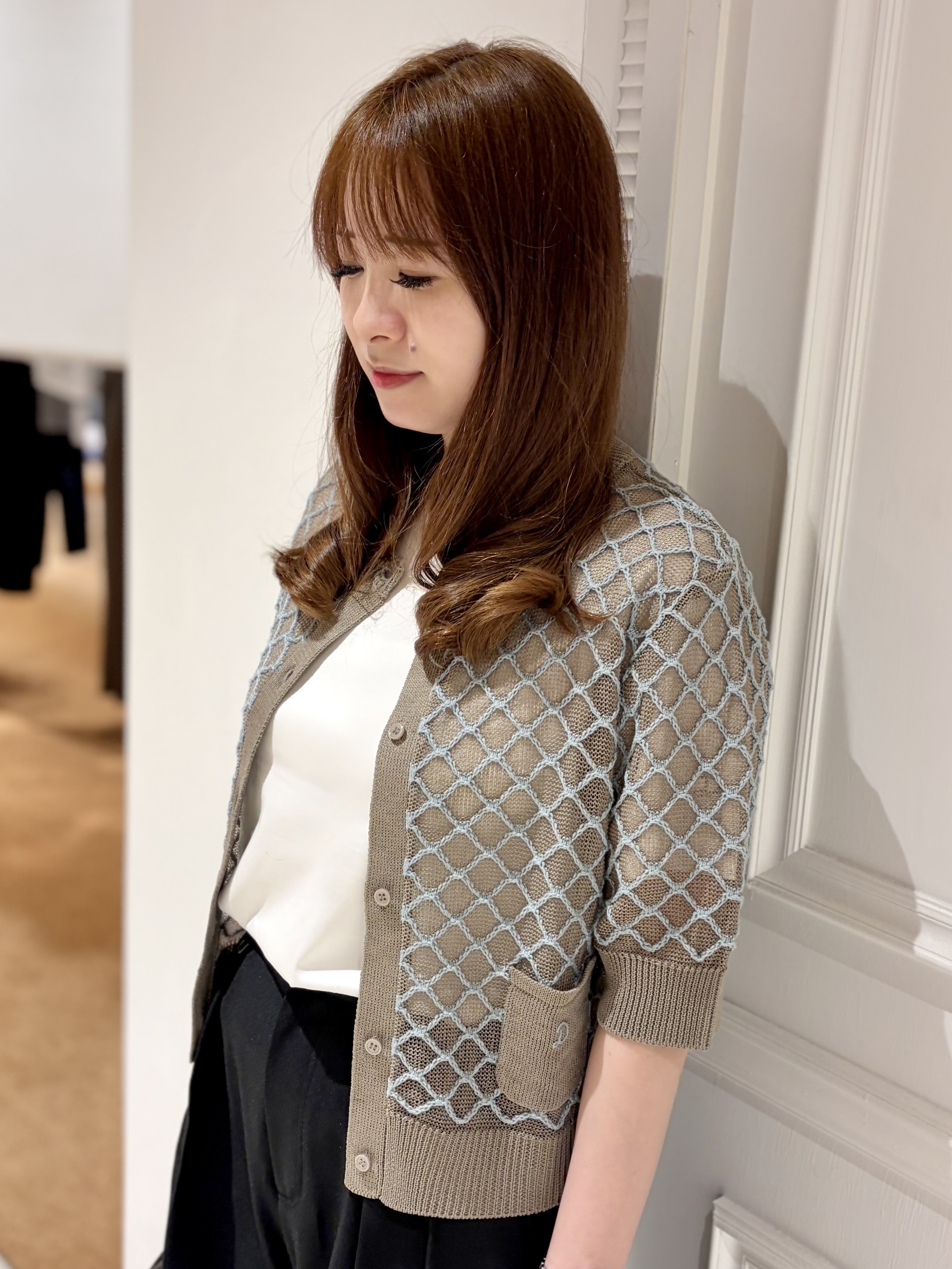 minowaさんの「DRESSTERIOR｜【ウォッシャブル】フィッシュネットニットシャツカーディガン」を使ったコーディネート