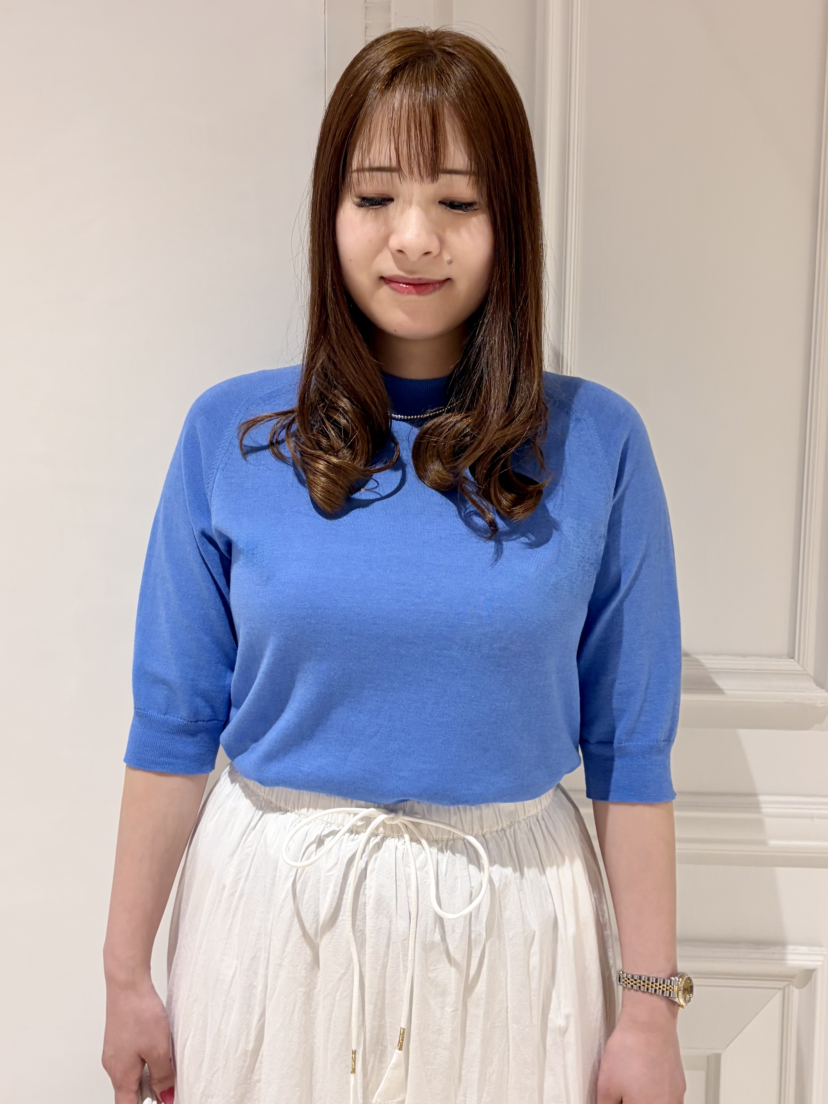 minowaさんの「DRESSTERIOR｜【ウォッシャブル】コットンシルクハーフスリーブニット」を使ったコーディネート