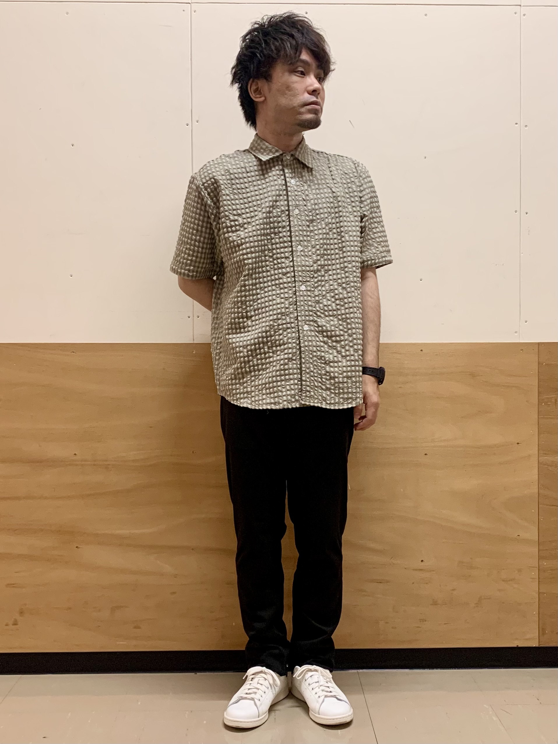 MATUさんの「THE SHOP TK｜サッカー ギンガムチェック 半袖シャツ 洗濯機OK」を使ったコーディネート