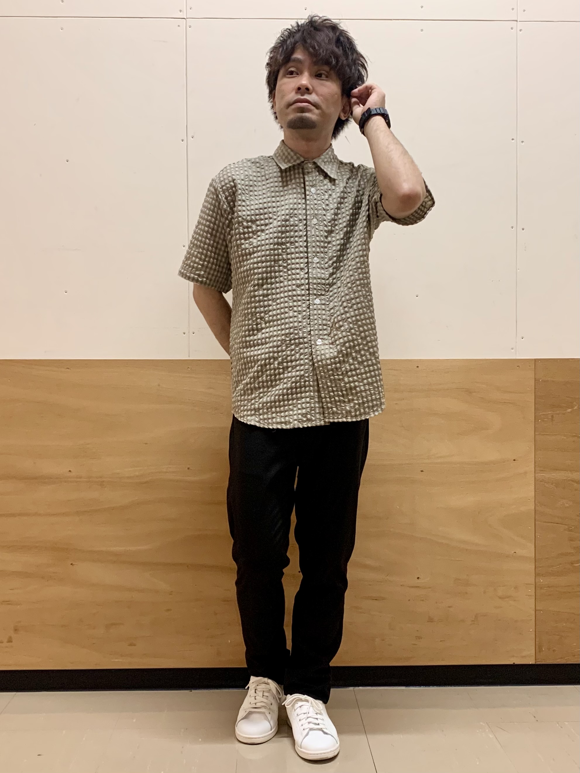 MATUさんの「THE SHOP TK｜サッカー ギンガムチェック 半袖シャツ 洗濯機OK」を使ったコーディネート