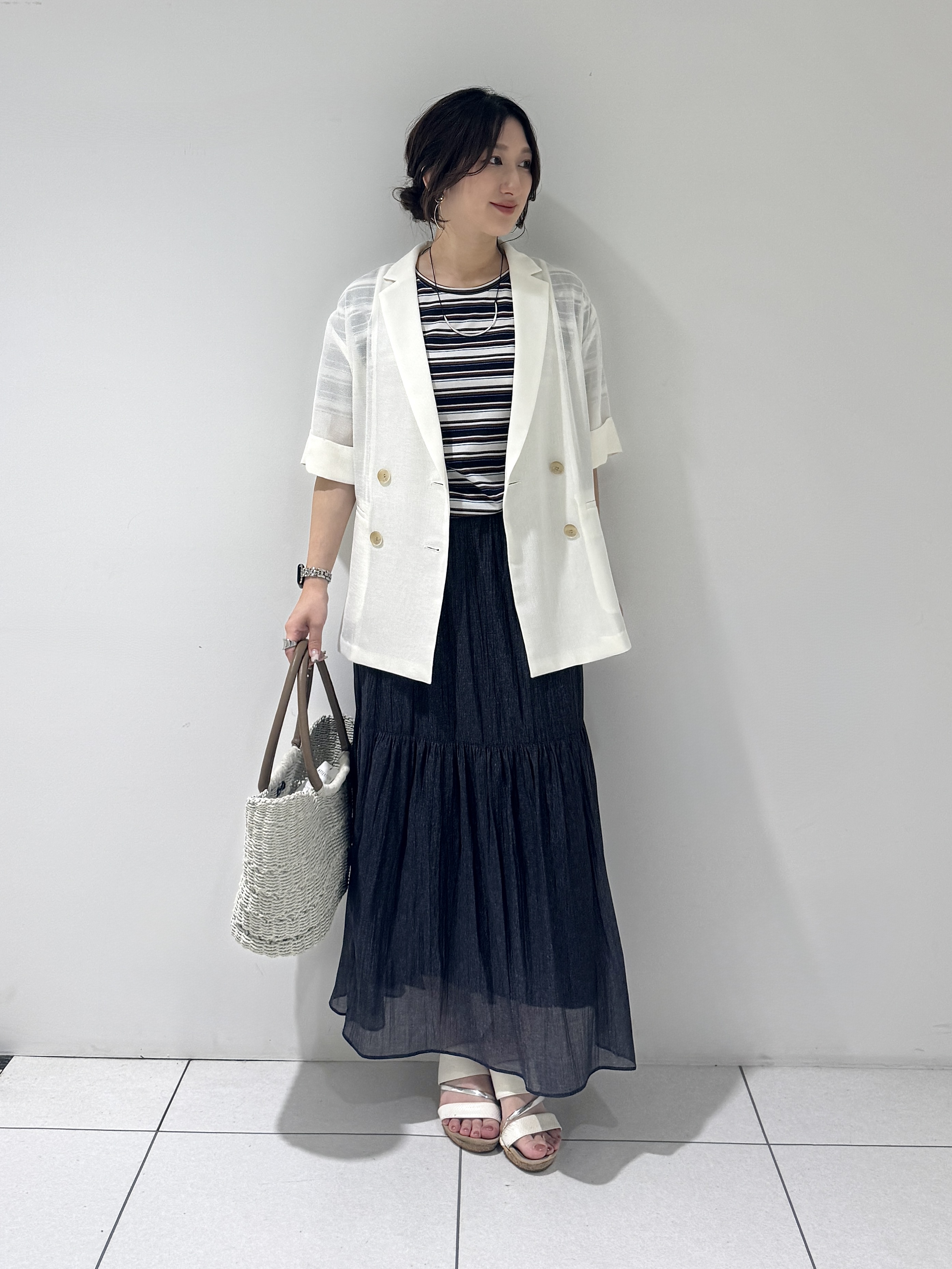 そんさんの「INDIVI｜【洗える／メッシュ素材／SETUP可能】半袖シアージャケット」を使ったコーディネート