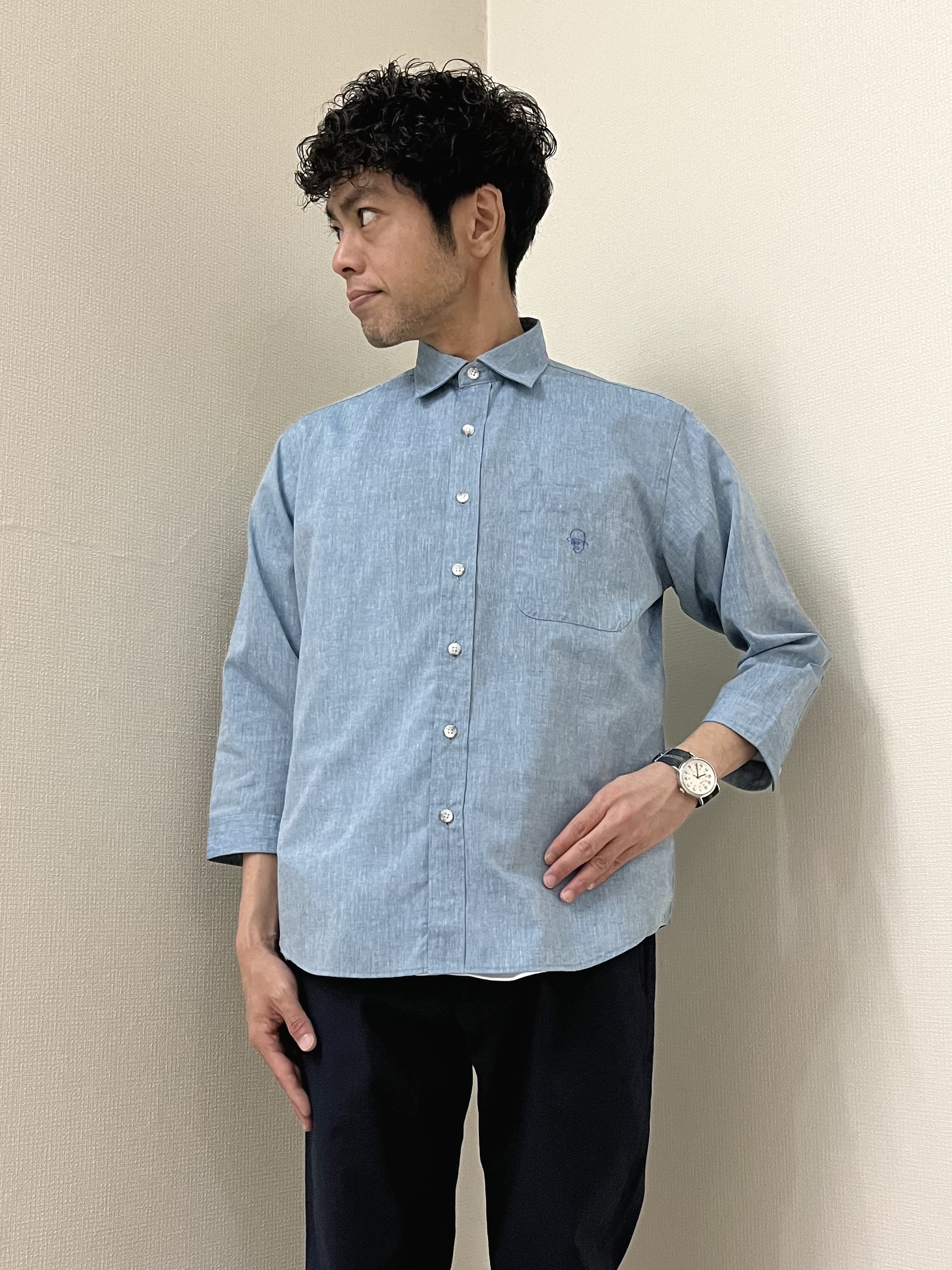 URAさんの「TAKEO KIKUCHI｜【接触冷感】ハイブリッド リネン 七分袖シャツ」を使ったコーディネート