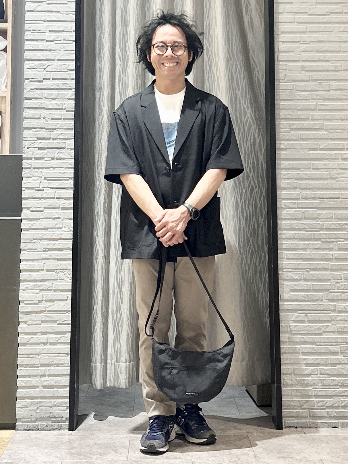 KENJI Iさんの「THE SHOP TK｜リラックスワイド 5分袖ジャケット セットアップ可／洗濯機OK」を使ったコーディネート