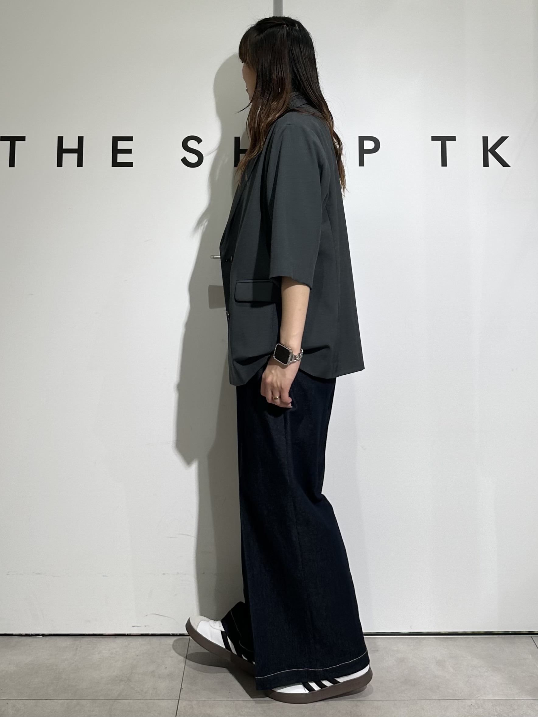 cottonさんの「THE SHOP TK｜【セットアップ可】麻調ダブルブレスト 6分袖ジャケット」を使ったコーディネート