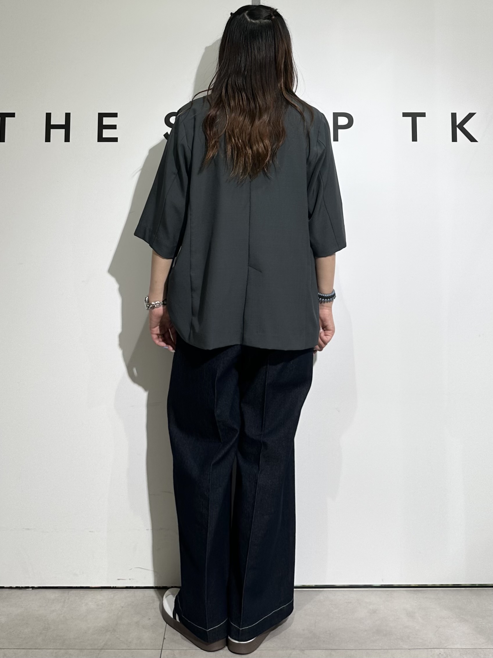 cottonさんの「THE SHOP TK｜【セットアップ可】麻調ダブルブレスト 6分袖ジャケット」を使ったコーディネート