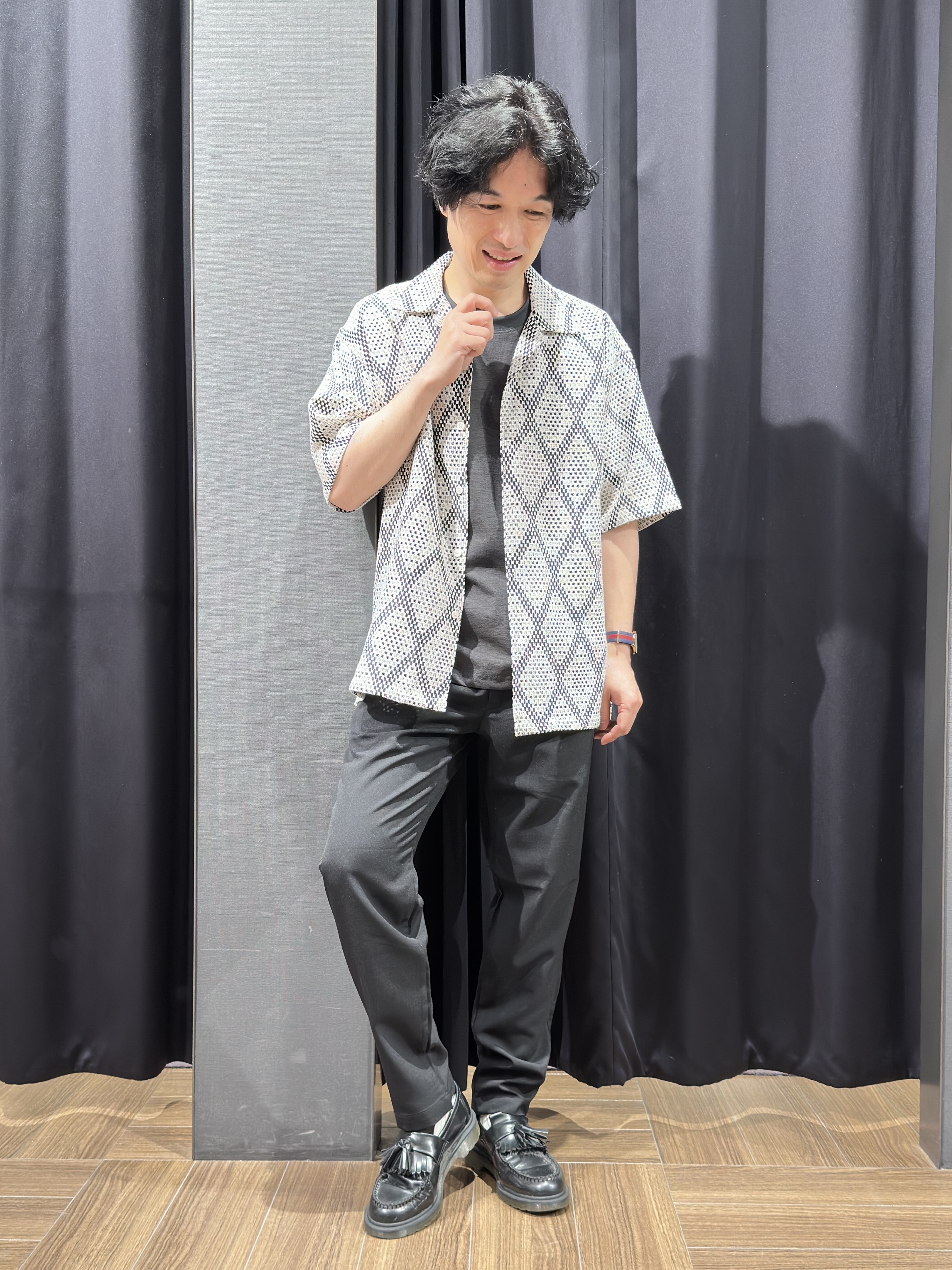 tomoyaさんの「THE SHOP TK｜アーガイル柄 レース半袖シャツ 洗濯機OK」を使ったコーディネート