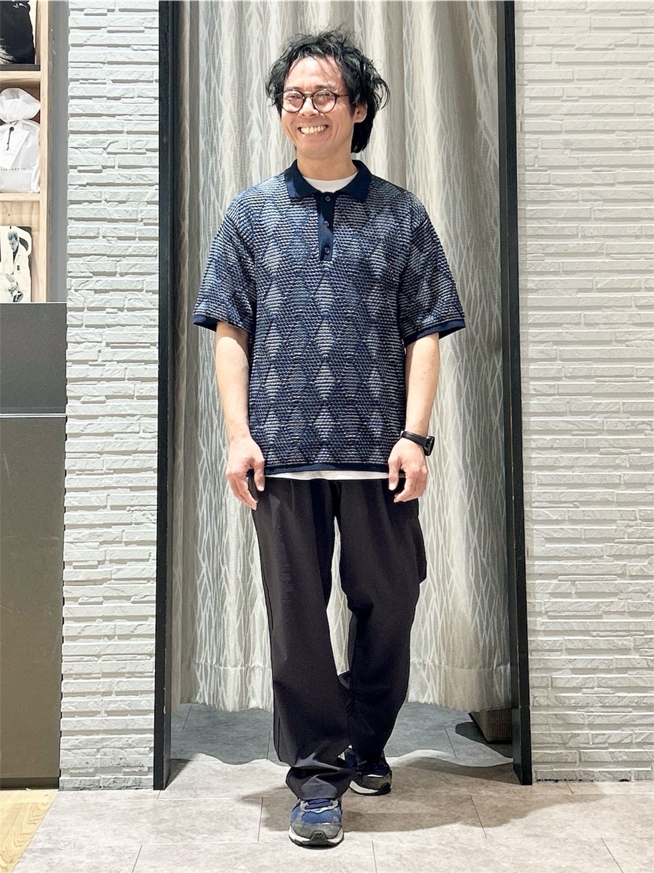 KENJI Iさんの「THE SHOP TK｜【主張しすぎない配色バランス】アーガイルメッシュポロ半袖Tシャツ 洗濯機OK」を使ったコーディネート