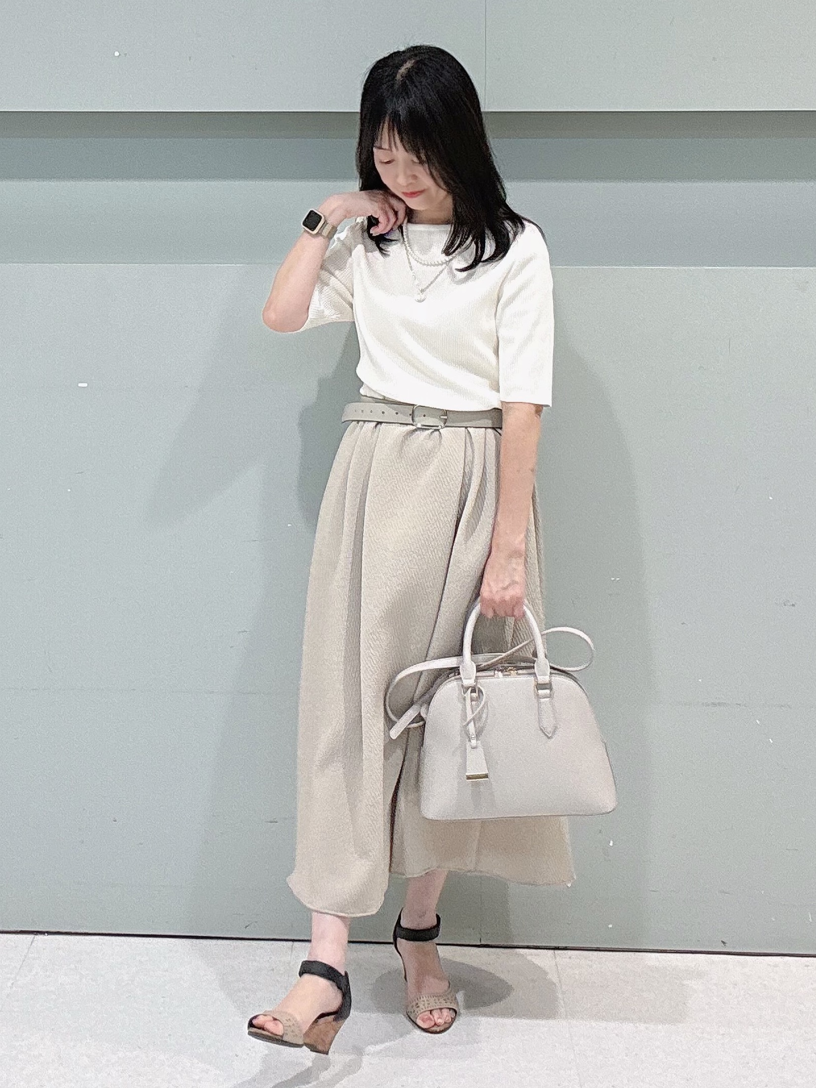 makiさんの「UNTITLED｜【一枚でサマ見え】ニットドッキングジャガードワンピース」を使ったコーディネート