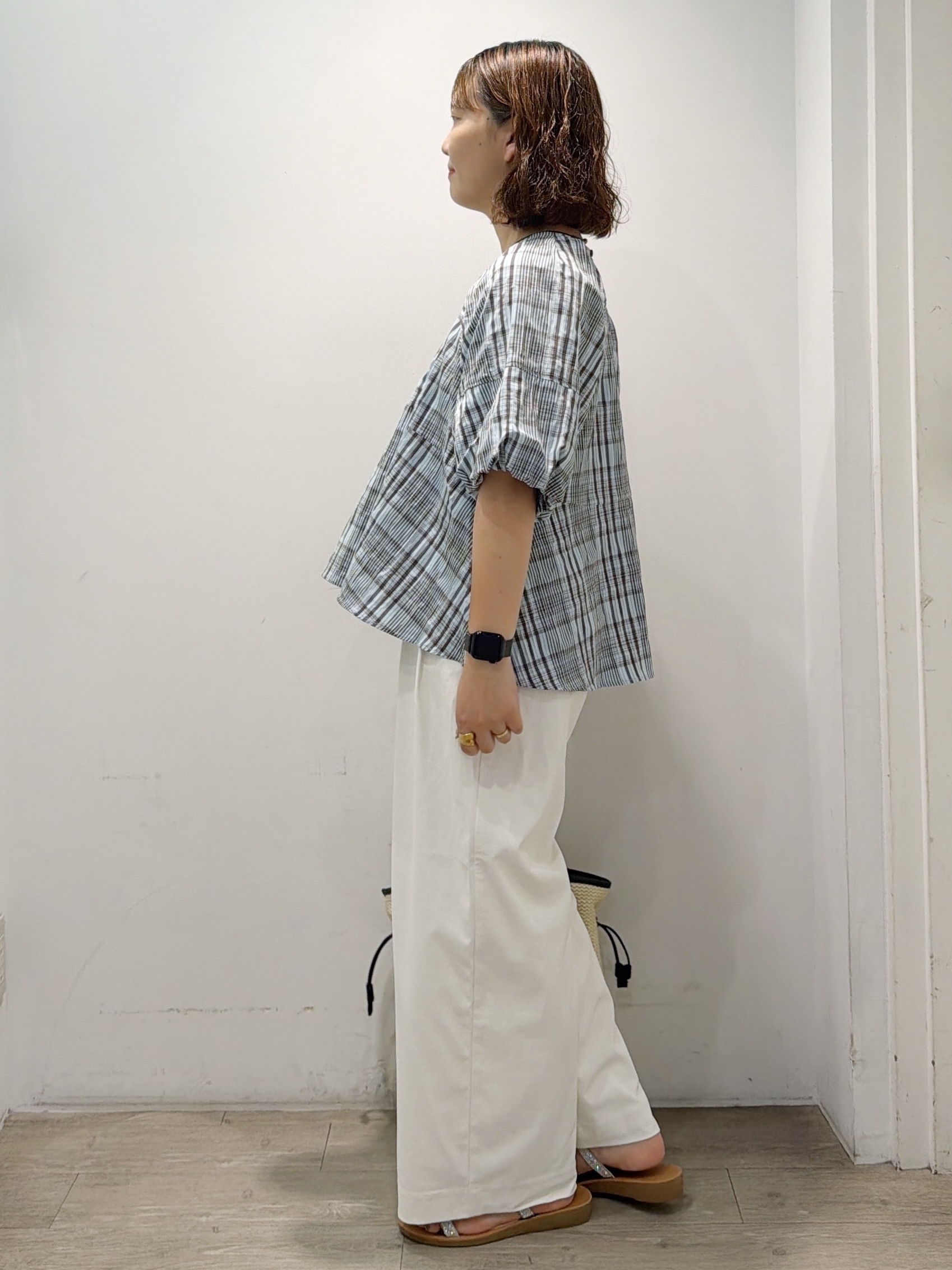 sumicaさんの「OPAQUE.CLIP｜チェック柄ペプラムブラウス【洗濯機OK】」を使ったコーディネート